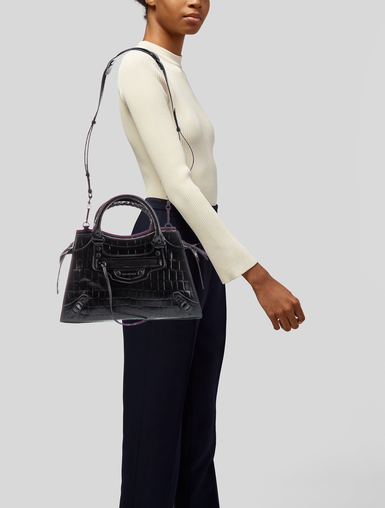 Balenciaga Embossed Leather Neo Classic Handle Bag Small