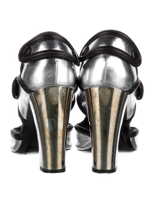 Balenciaga Leather Colorblock Pattern T-Strap Sandals