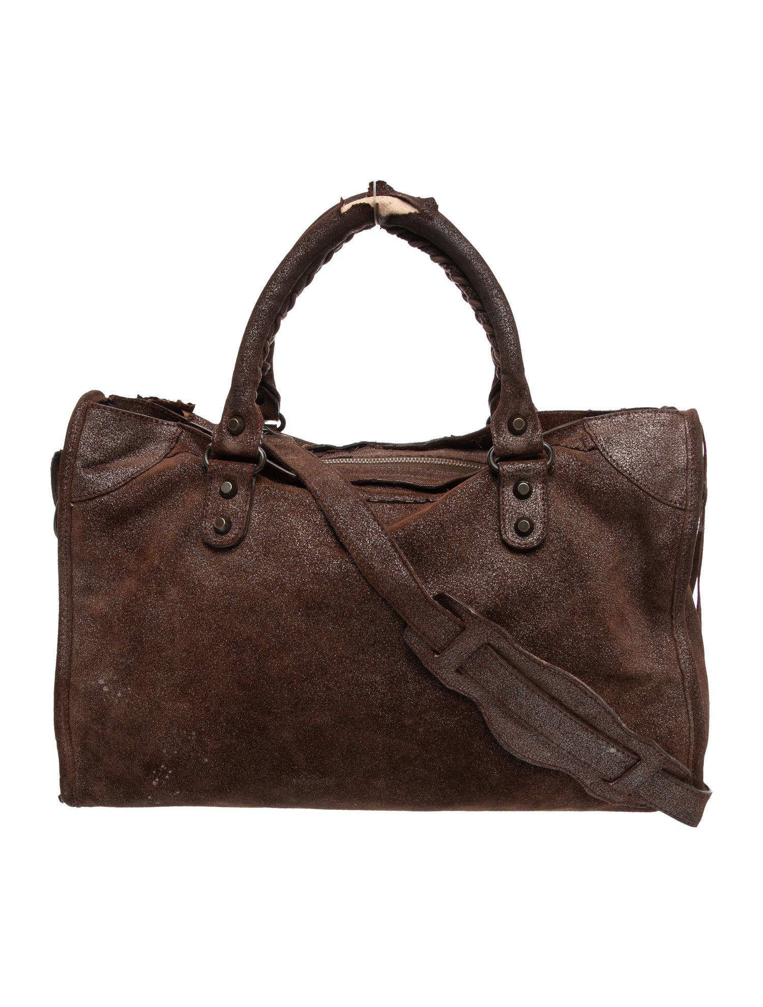 Balenciaga Suede Motocross Classic City - Brown Shoulder Bags