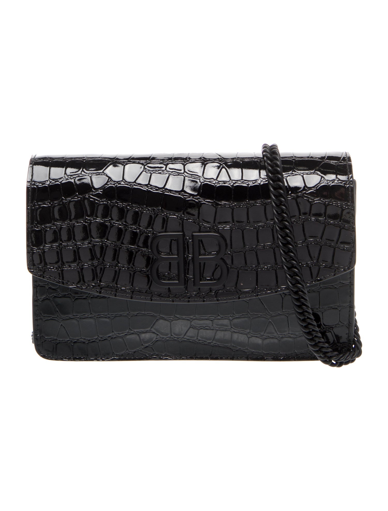 Balenciaga Embossed Leather BB Round Wallet on Chain