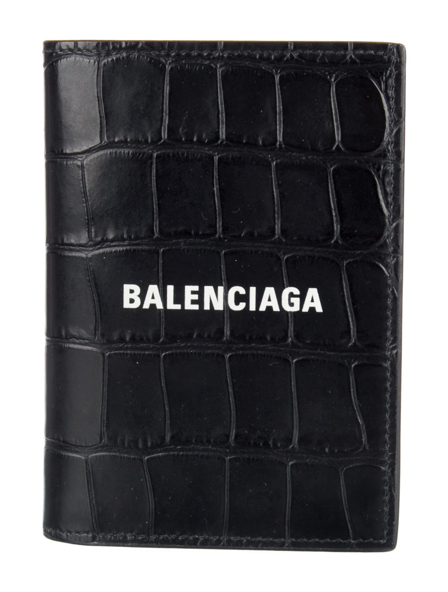 Balenciaga Croc Embossed Logo Print Vertical Leather Bifold Wallet