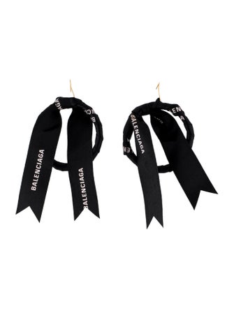 Balenciaga Logo Ribbon Hoop Drop Earrings