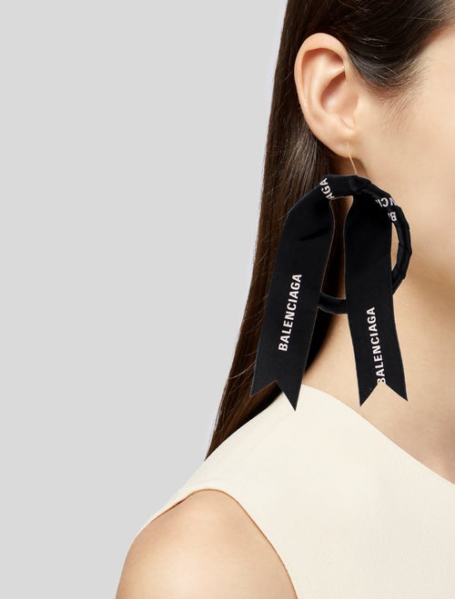 Balenciaga Logo Ribbon Hoop Drop Earrings