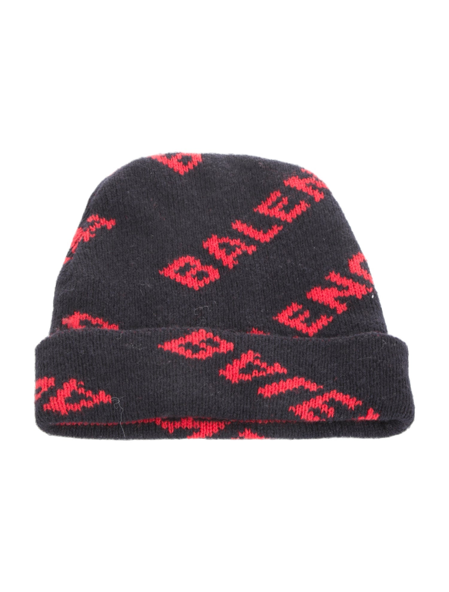 Balenciaga Virgin Wool Pattern Print Knit Beanie