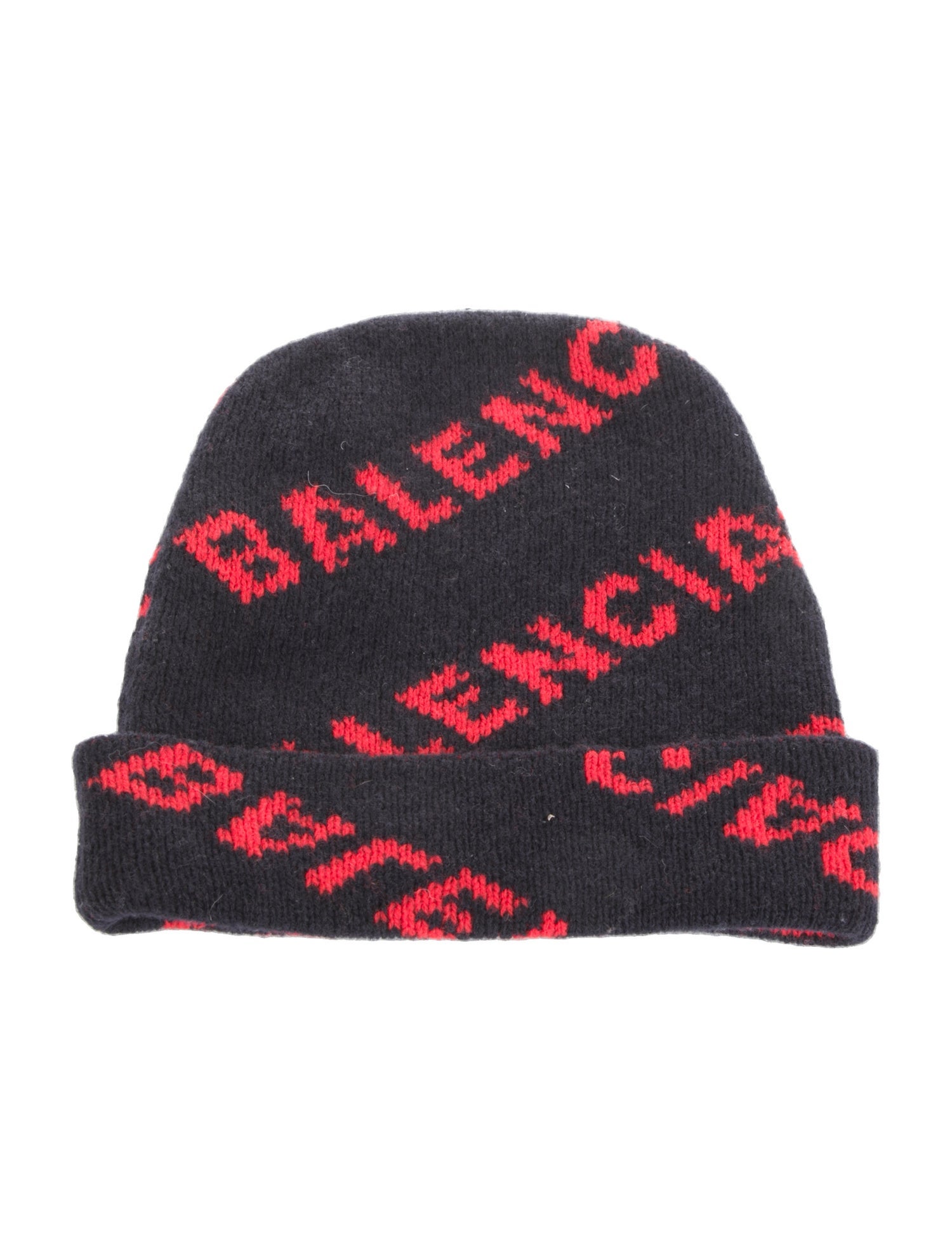 Balenciaga Virgin Wool Pattern Print Knit Beanie