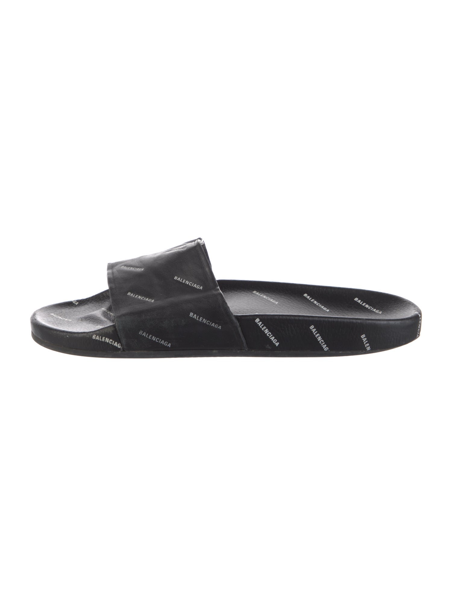 Balenciaga Signature Logo Leather Slides