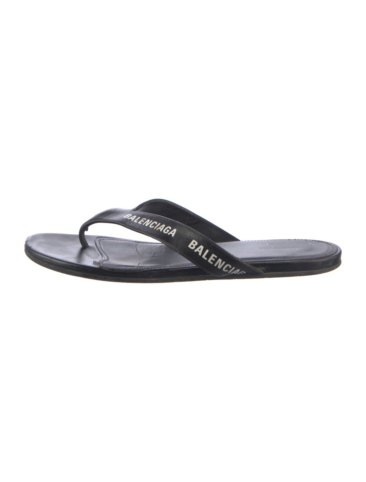 Balenciaga Leather Printed Flip Flops