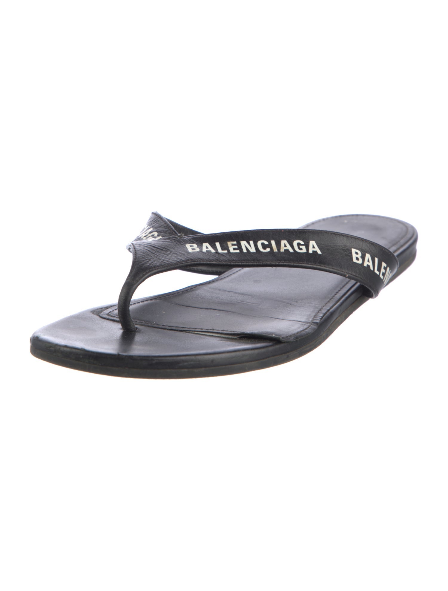 Balenciaga Leather Printed Flip Flops