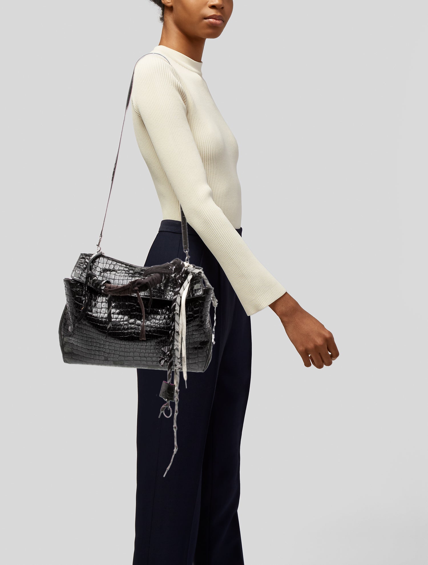 Balenciaga Embossed Leather Shoulder Bag Large