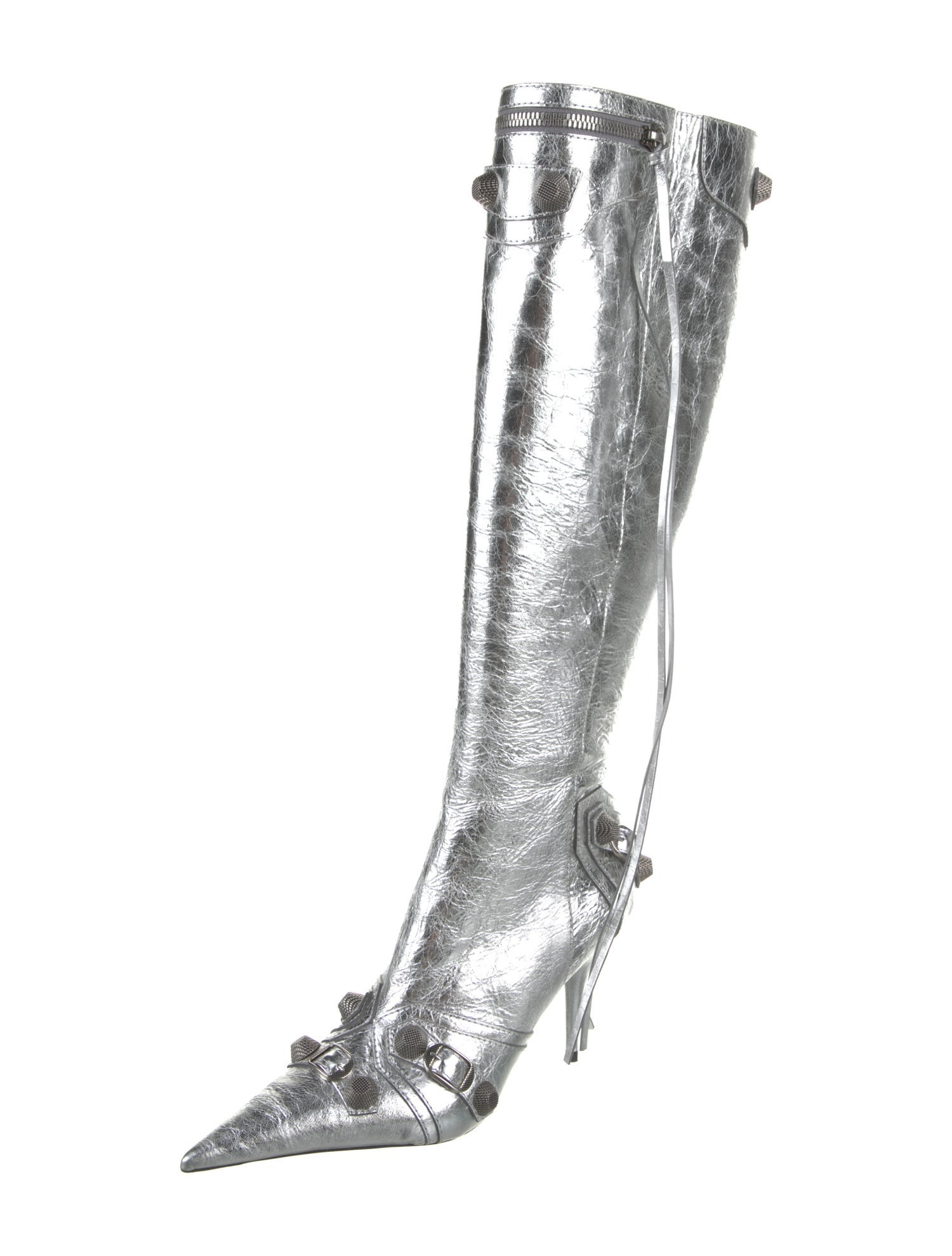 Balenciaga Leather Animal Print Lace-Up Boots