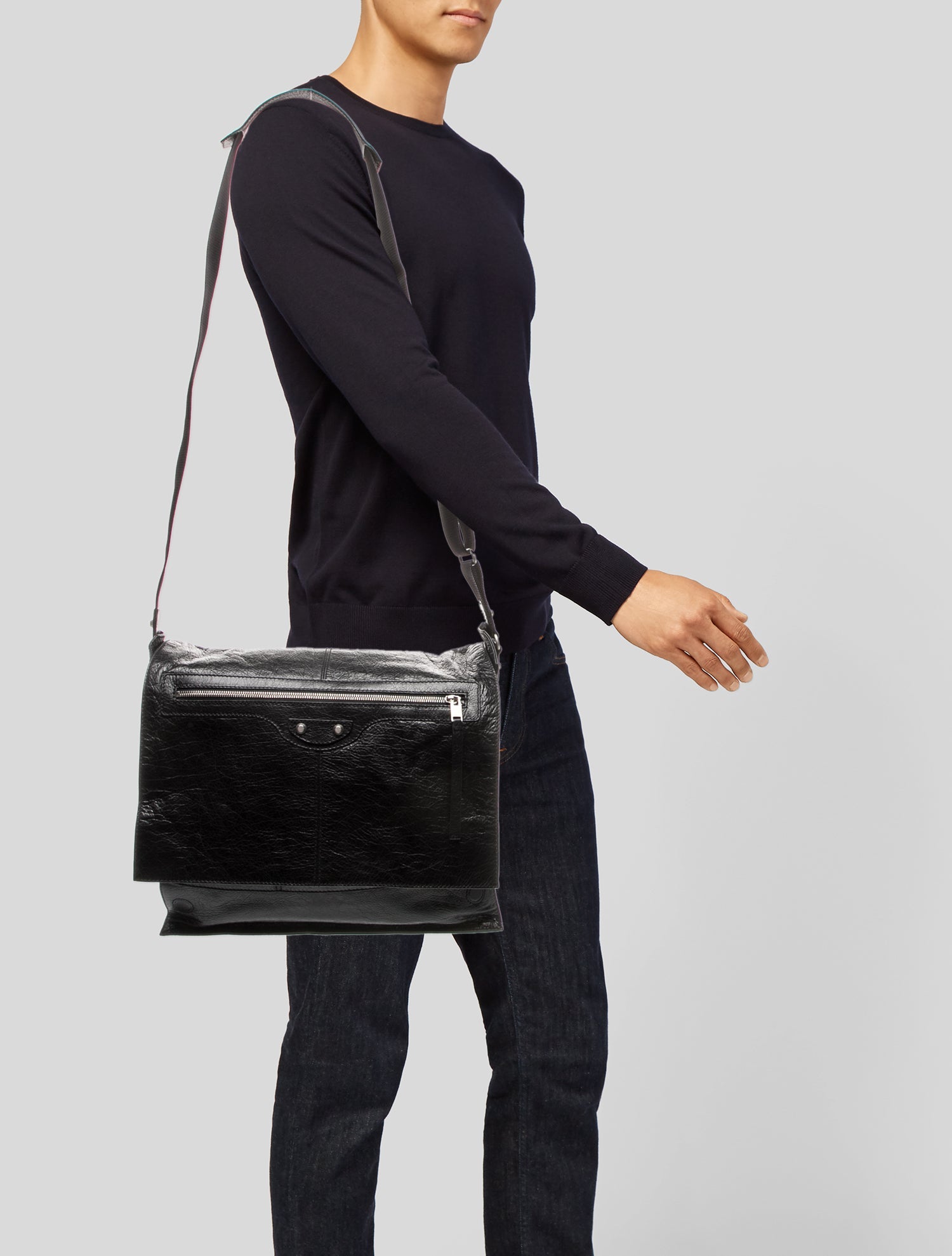 Balenciaga Leather Arena Foldover Messenger