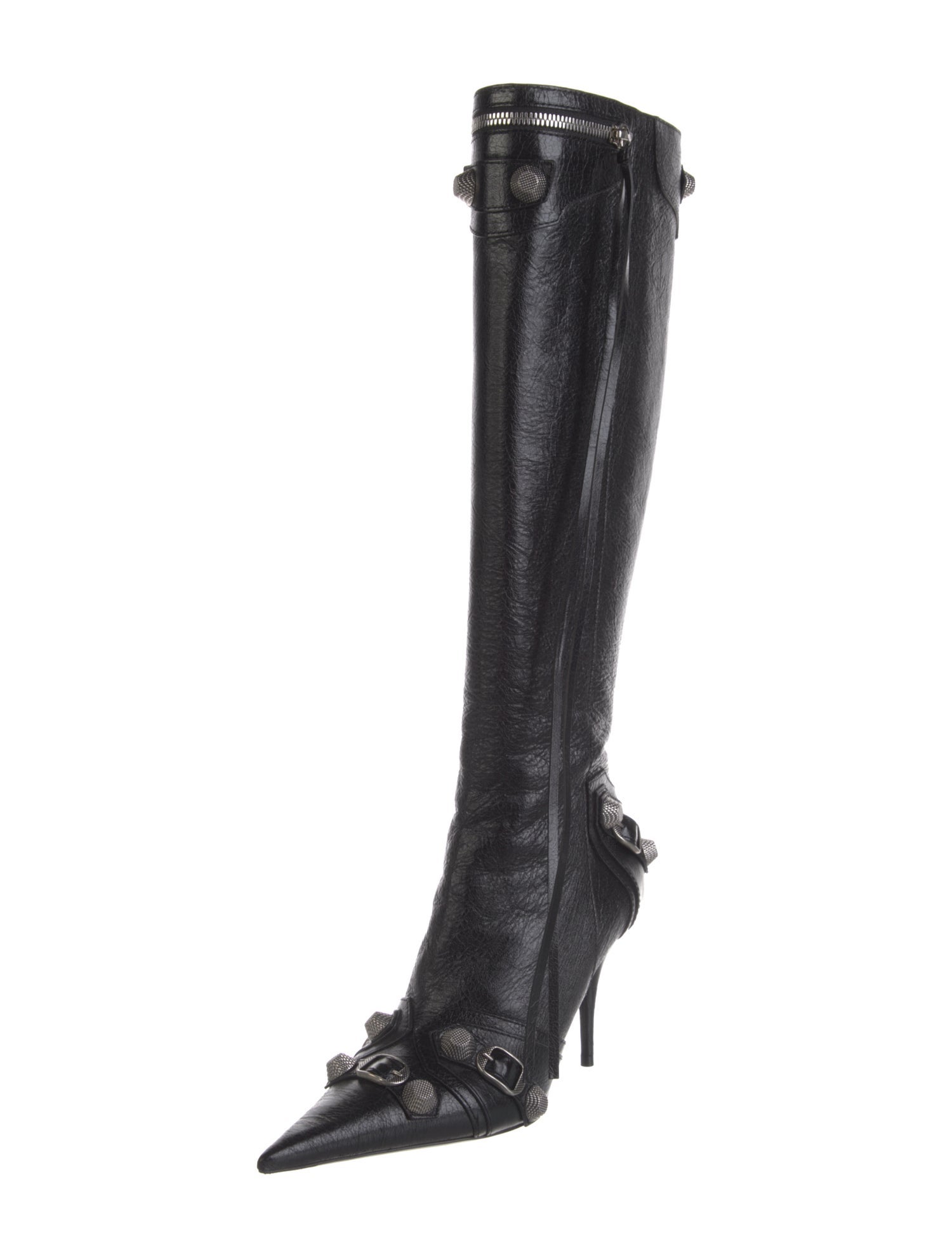 Balenciaga Leather Animal Print Lace-Up Boots