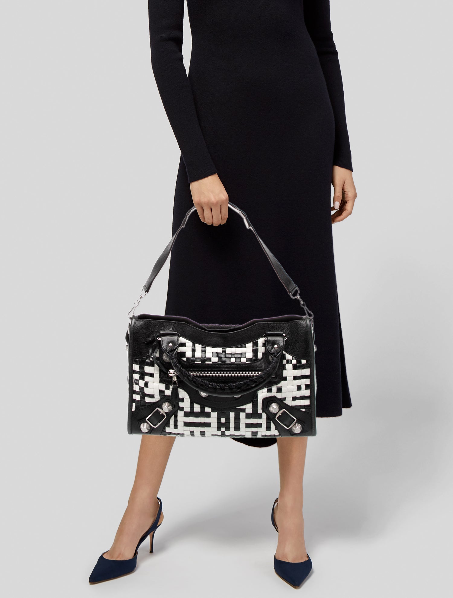 Balenciaga Leather Motocross Classic Lattice City Bag