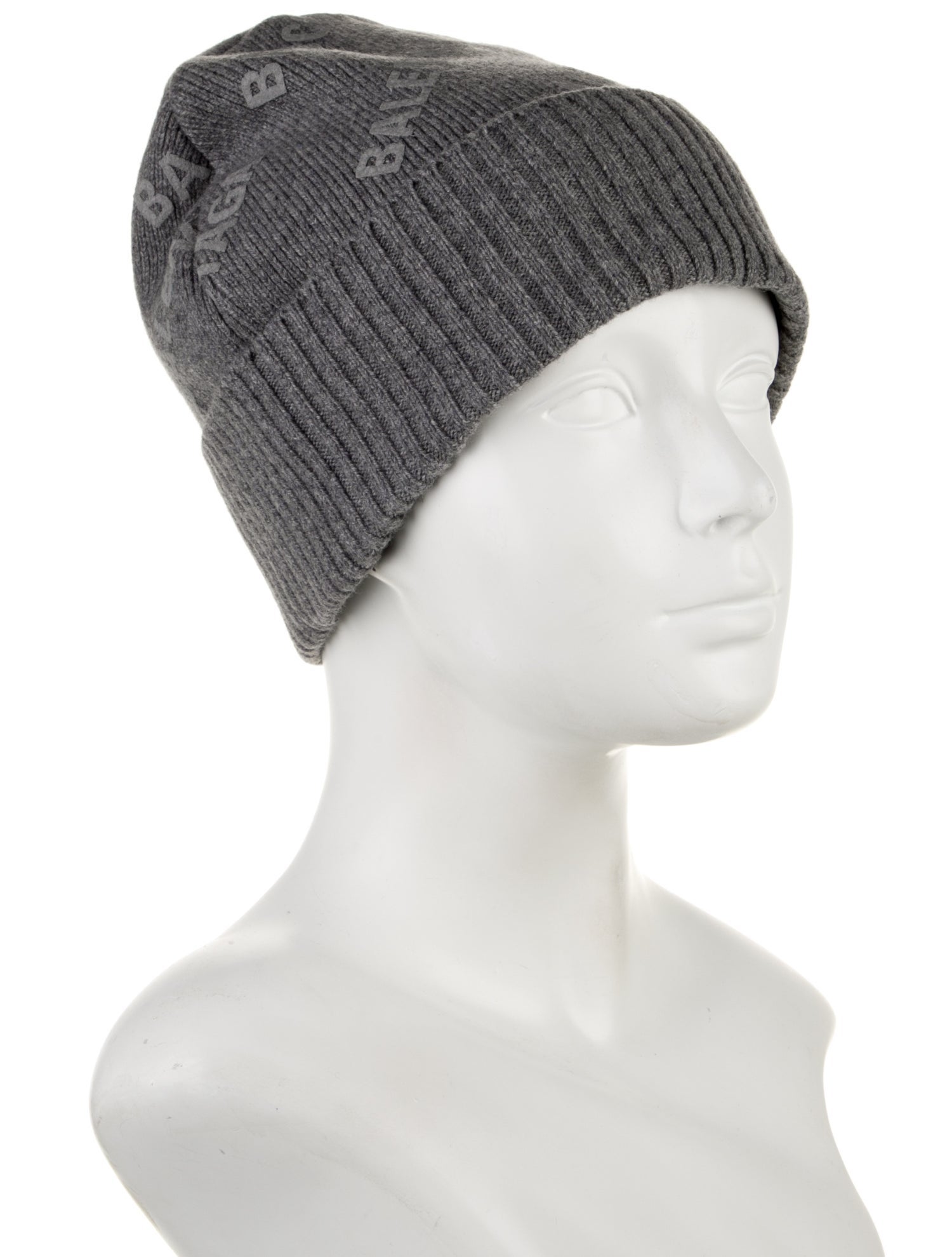 Balenciaga Grey Pattern Printed Cashmere Knit Beanie w/Tags