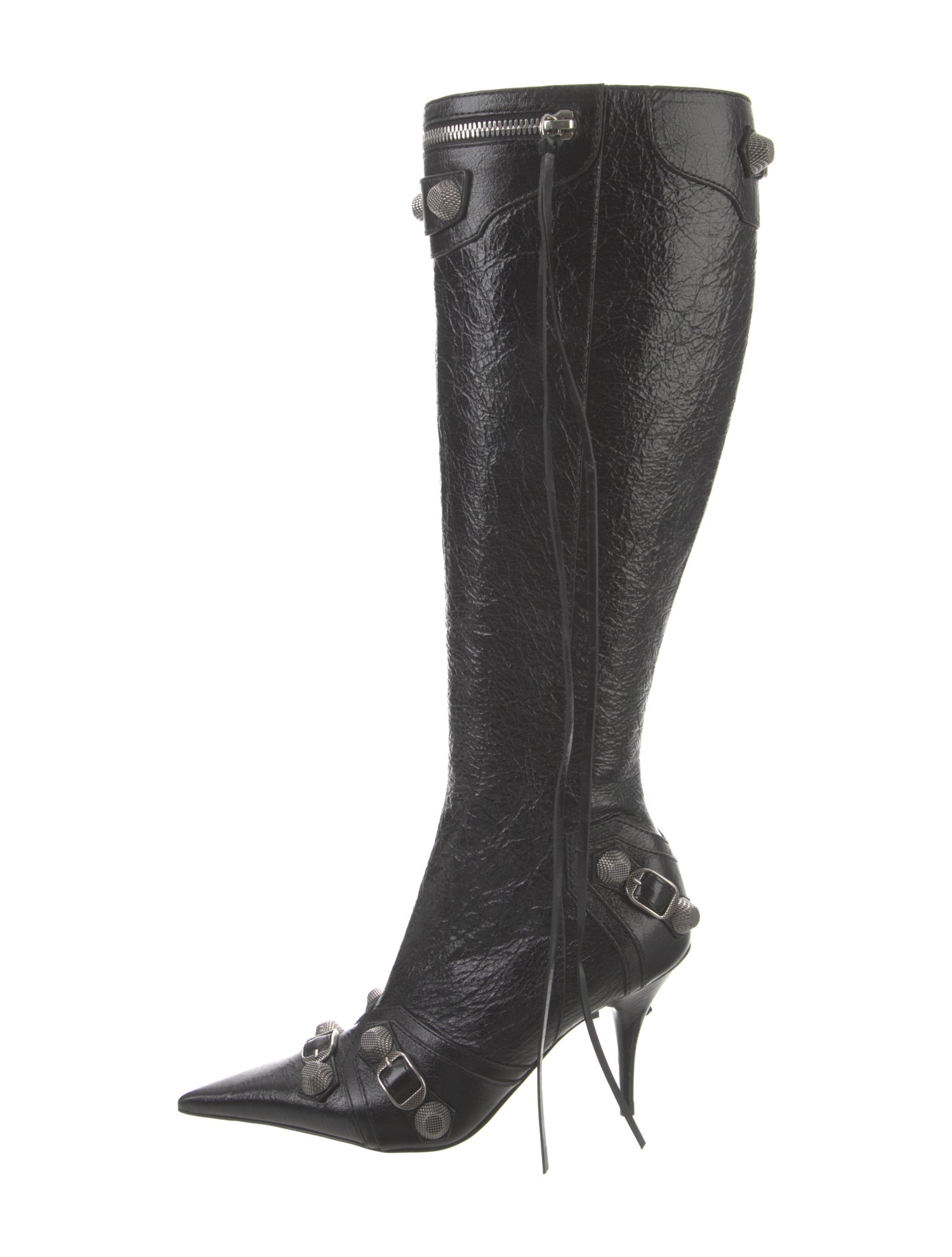 Balenciaga Leather Studded Accents Lace-Up Boots