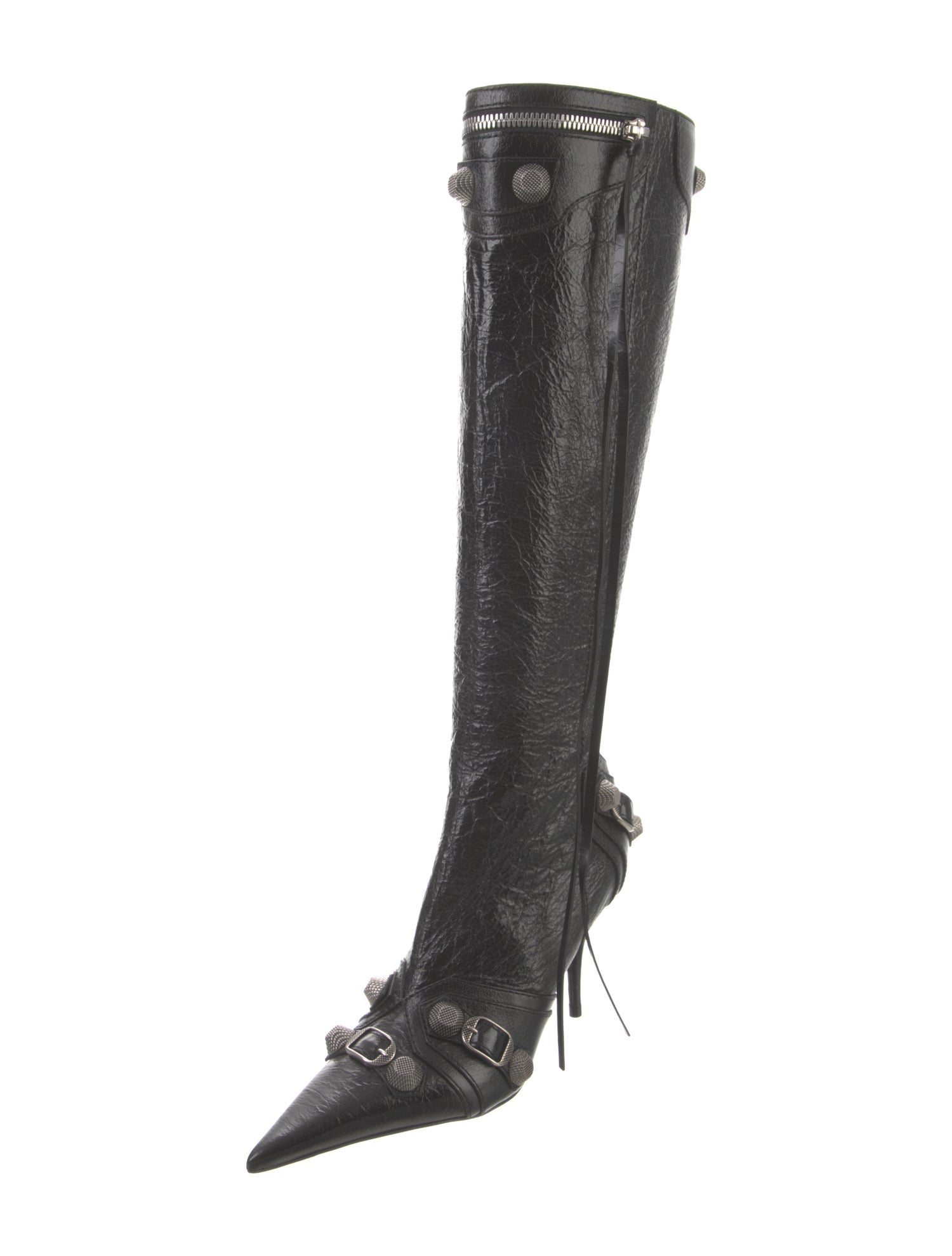 Balenciaga Leather Studded Accents Lace-Up Boots