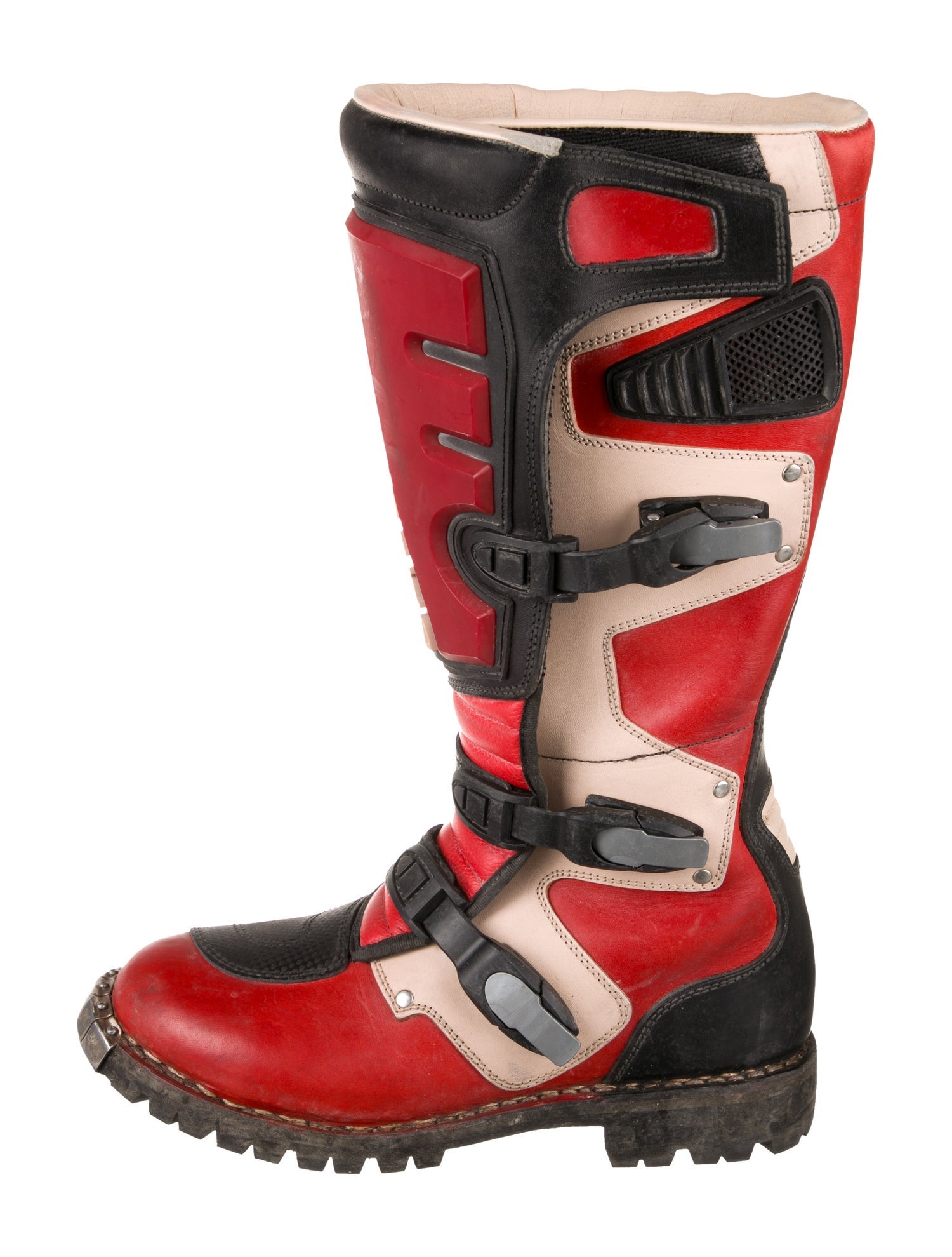 Balenciaga Leather Colorblock Pattern Moto Boots