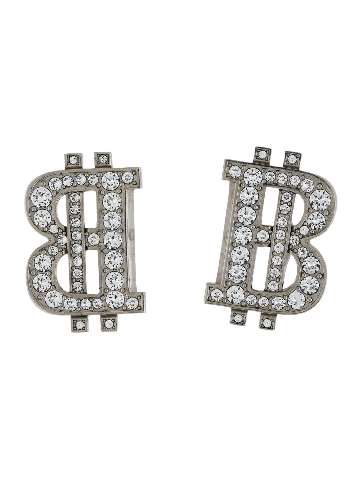 Balenciaga Crystal B-Coin Earclip Earrings