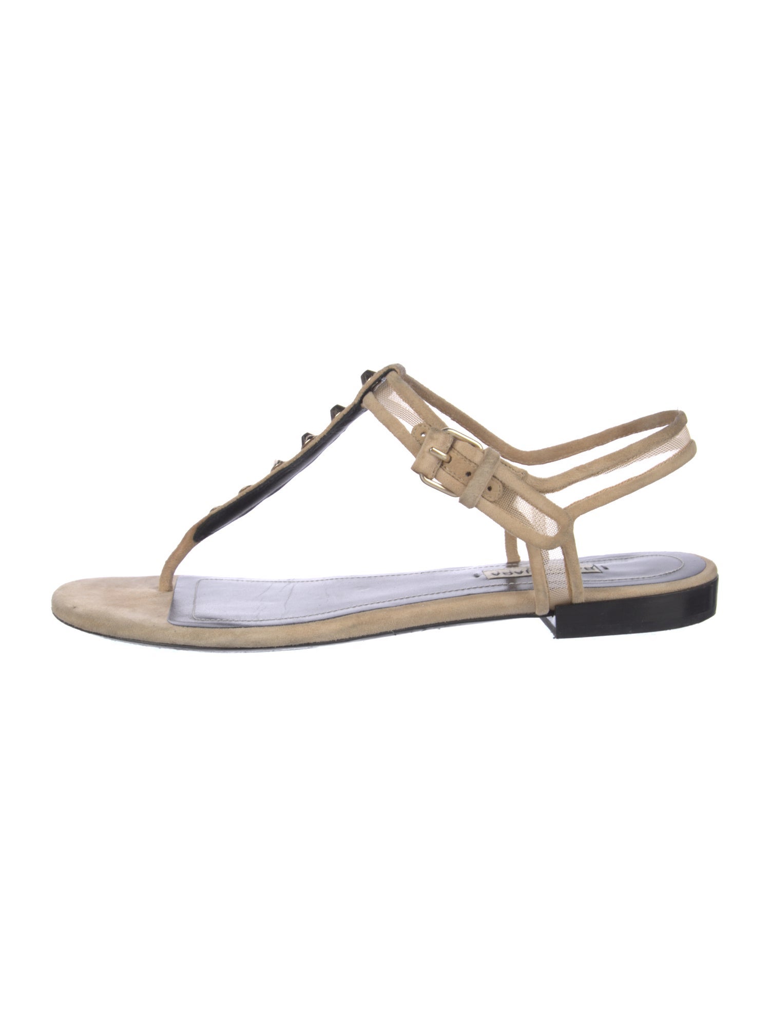 Balenciaga Suede Colorblock Pattern T-Strap Sandals