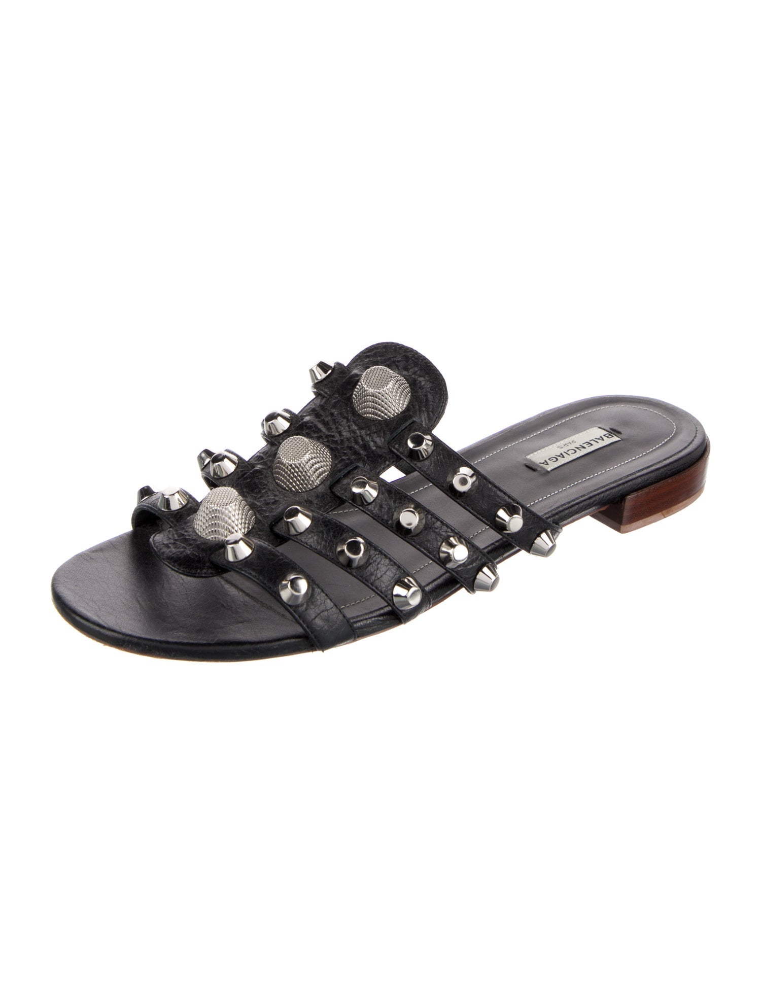 Balenciaga Leather Studded Accents Slides