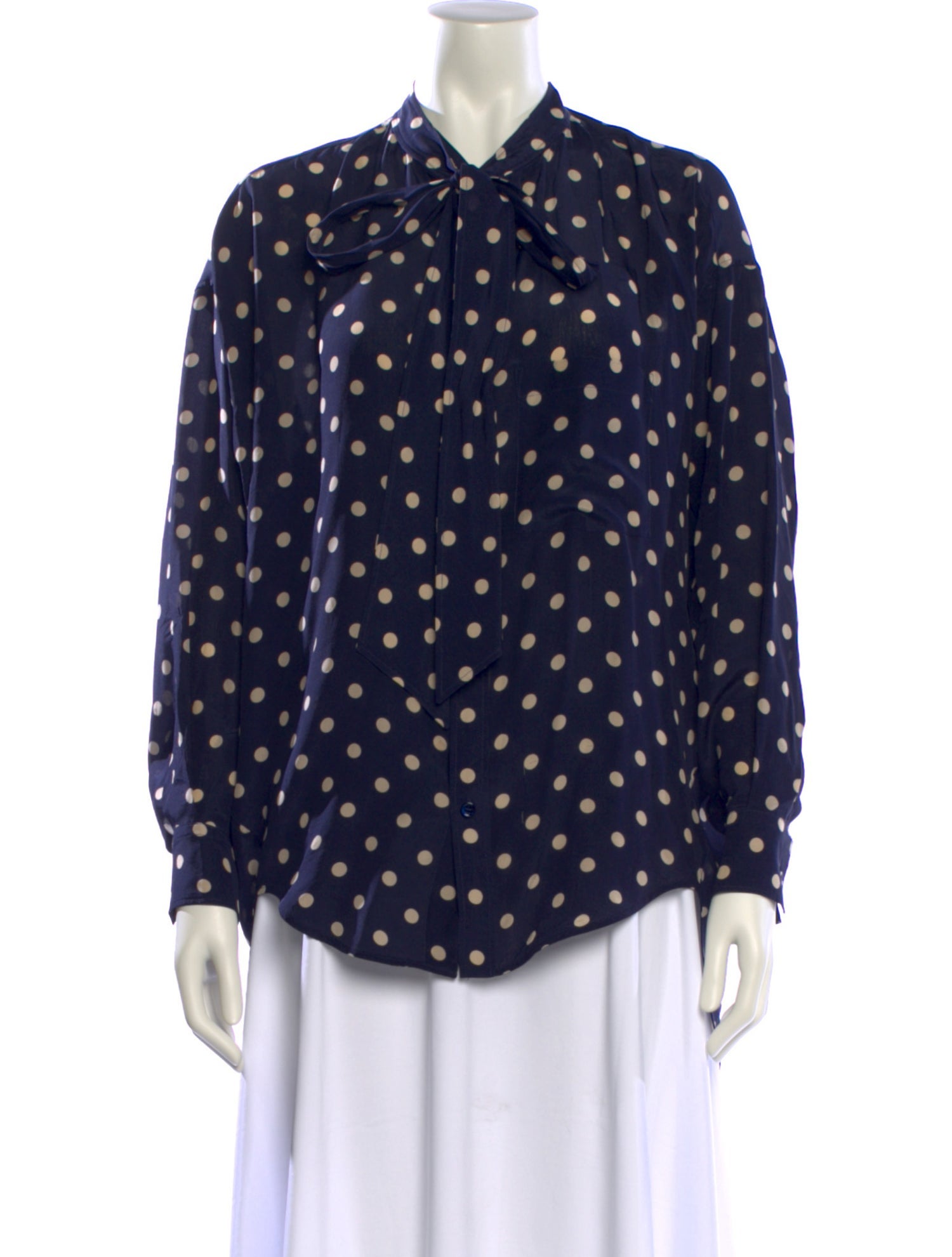 Balenciaga Silk Polka Dot Print Button-Up Top