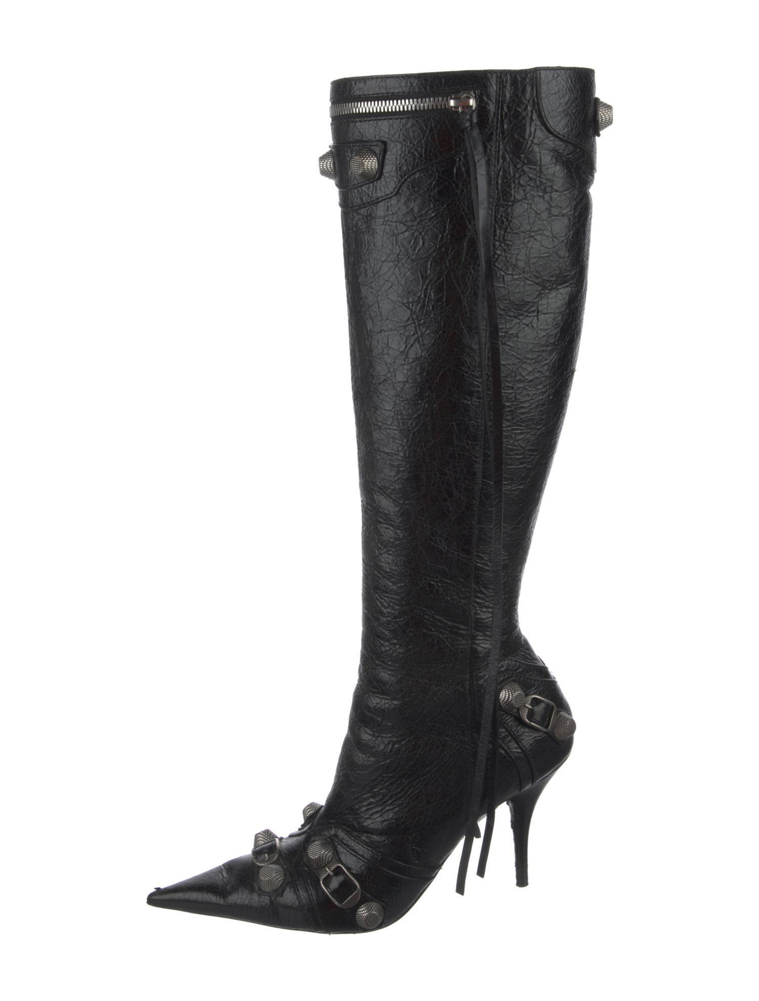 Balenciaga Leather Studded Accents Lace-Up Boots