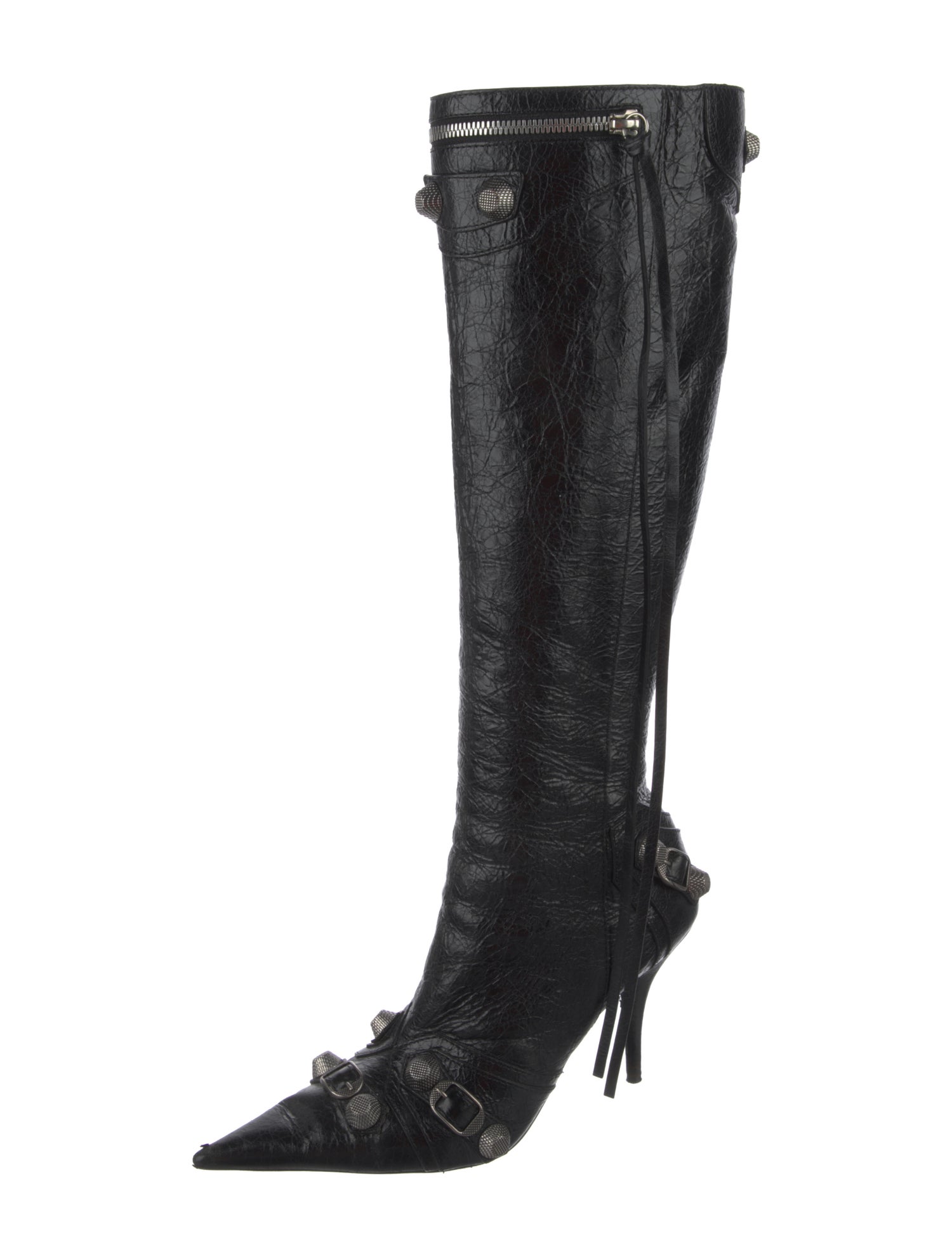 Balenciaga Leather Studded Accents Lace-Up Boots