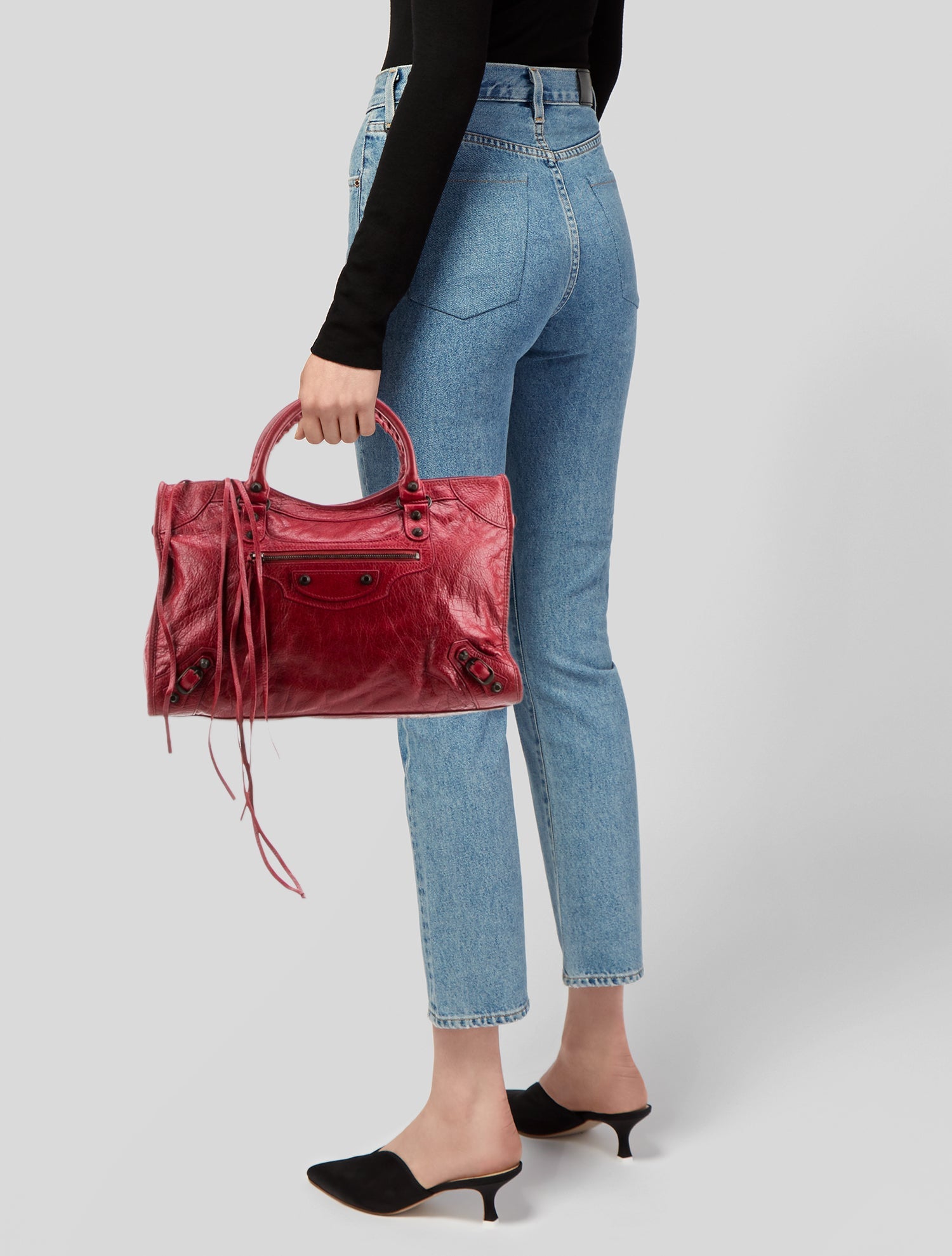 Balenciaga Leather Motocross Classic City - Red Handle Bags
