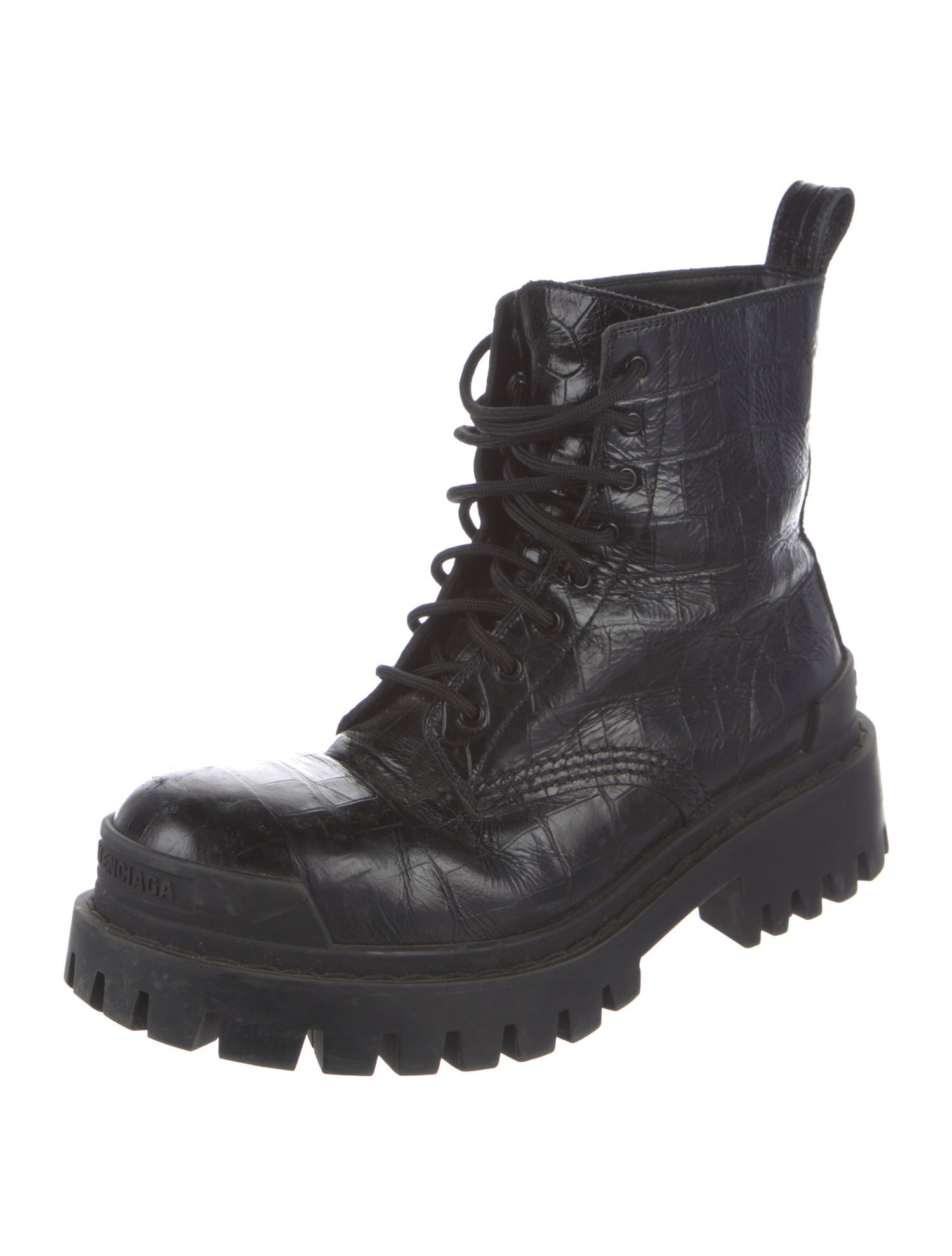 Balenciaga Embossed Leather Combat Boots