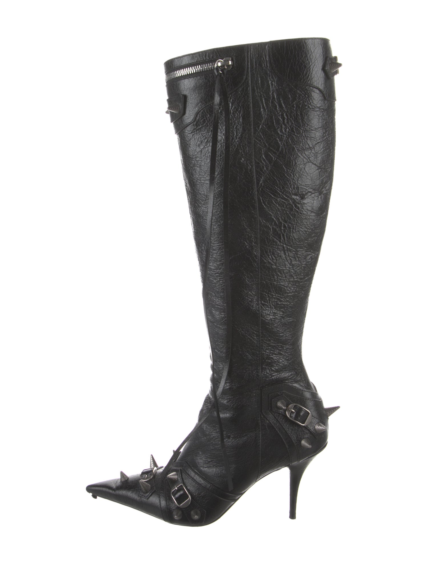 Balenciaga Leather Studded Accents Lace-Up Boots