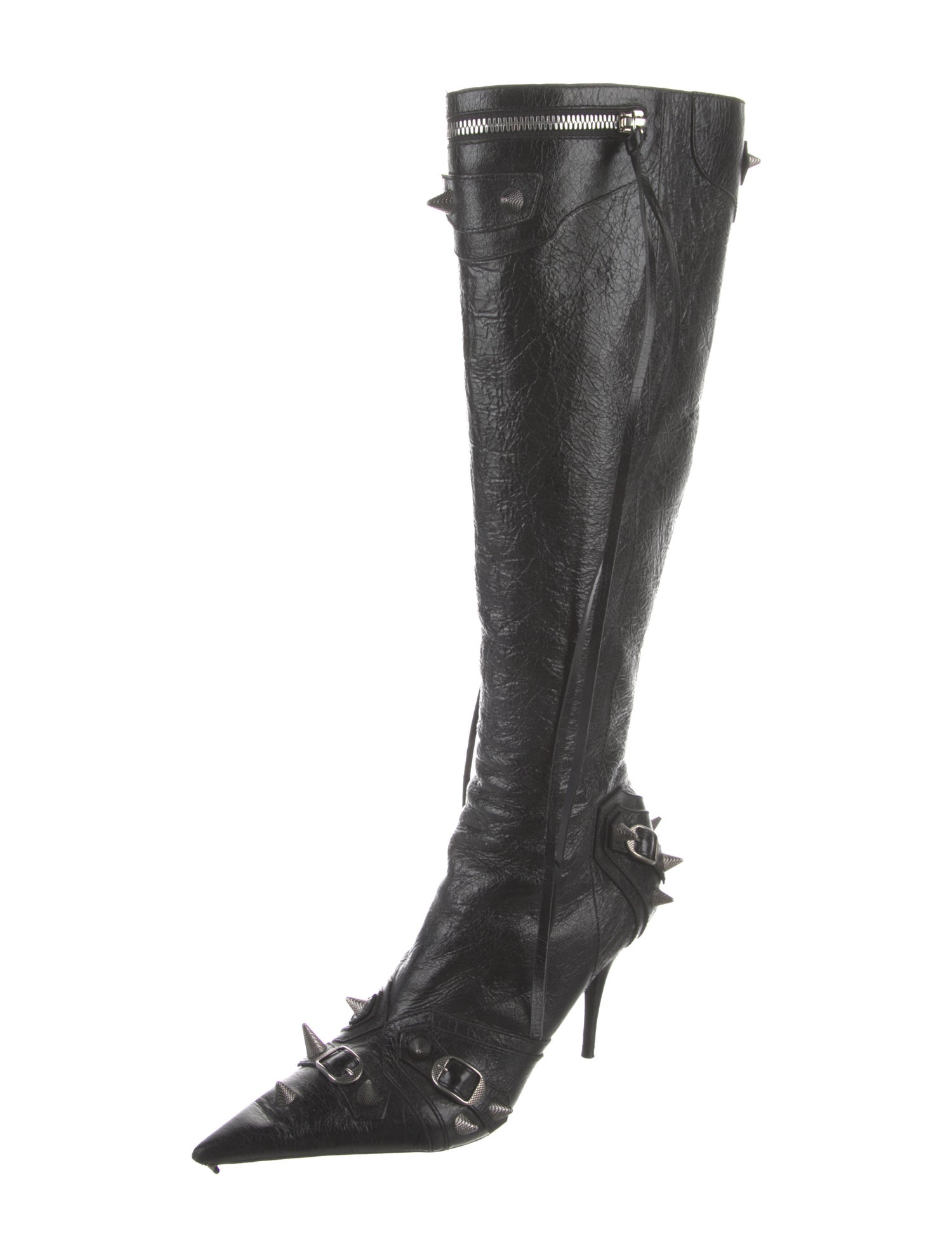 Balenciaga Leather Studded Accents Lace-Up Boots