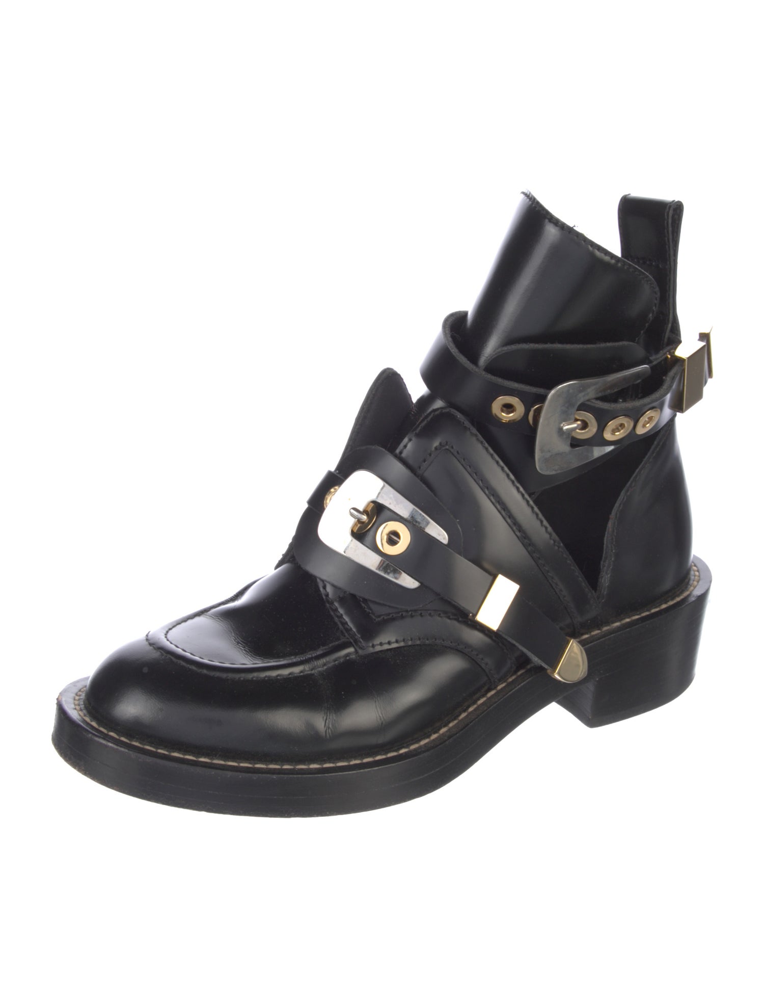 Balenciaga Leather Cutout Accent Combat Boots