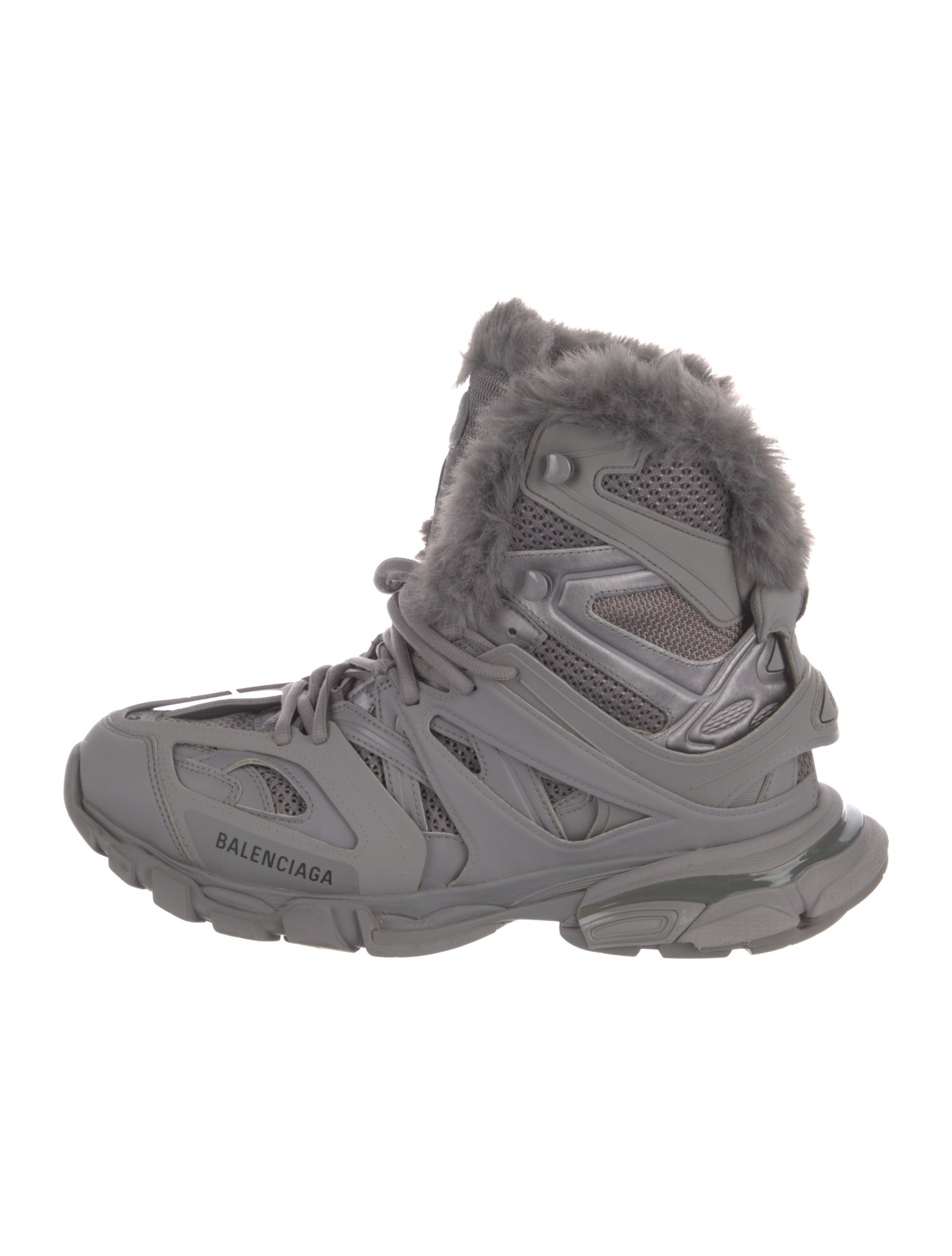 Balenciaga Mesh Faux Fur Trim Lace-Up Boots