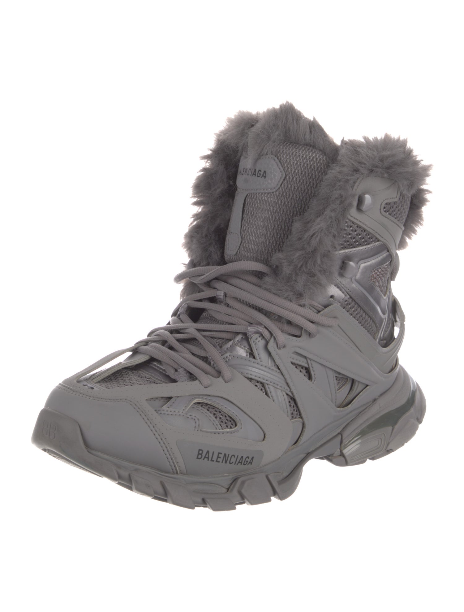 Balenciaga Mesh Faux Fur Trim Lace-Up Boots