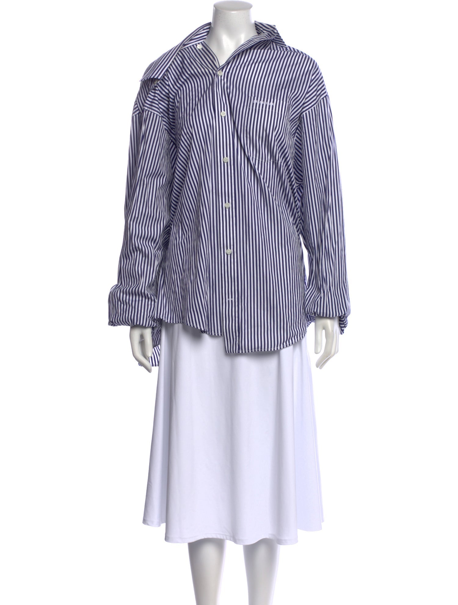 Balenciaga Striped Long Sleeve Button-Up Top