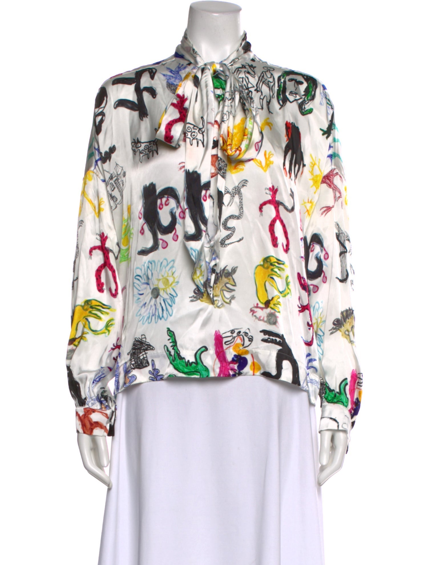 Balenciaga Graphic Print Tie Neck Blouse w/ Tags