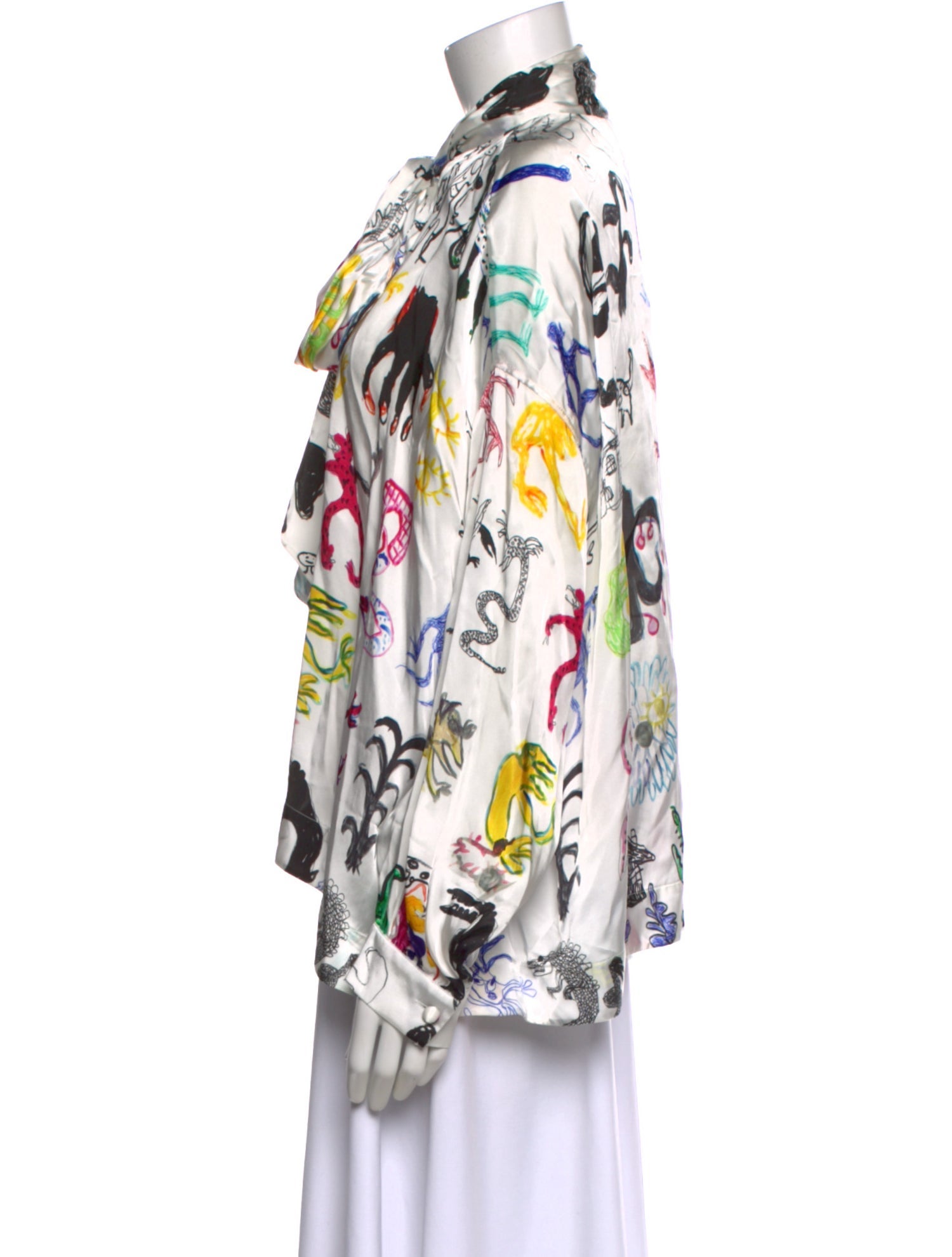 Balenciaga Graphic Print Tie Neck Blouse w/ Tags