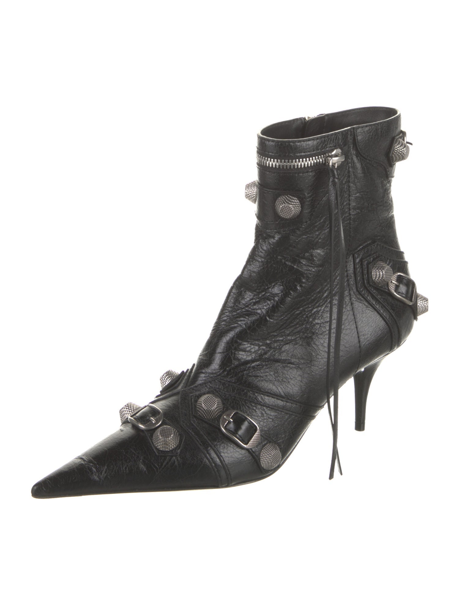 Balenciaga Leather Studded Accents Combat Boots