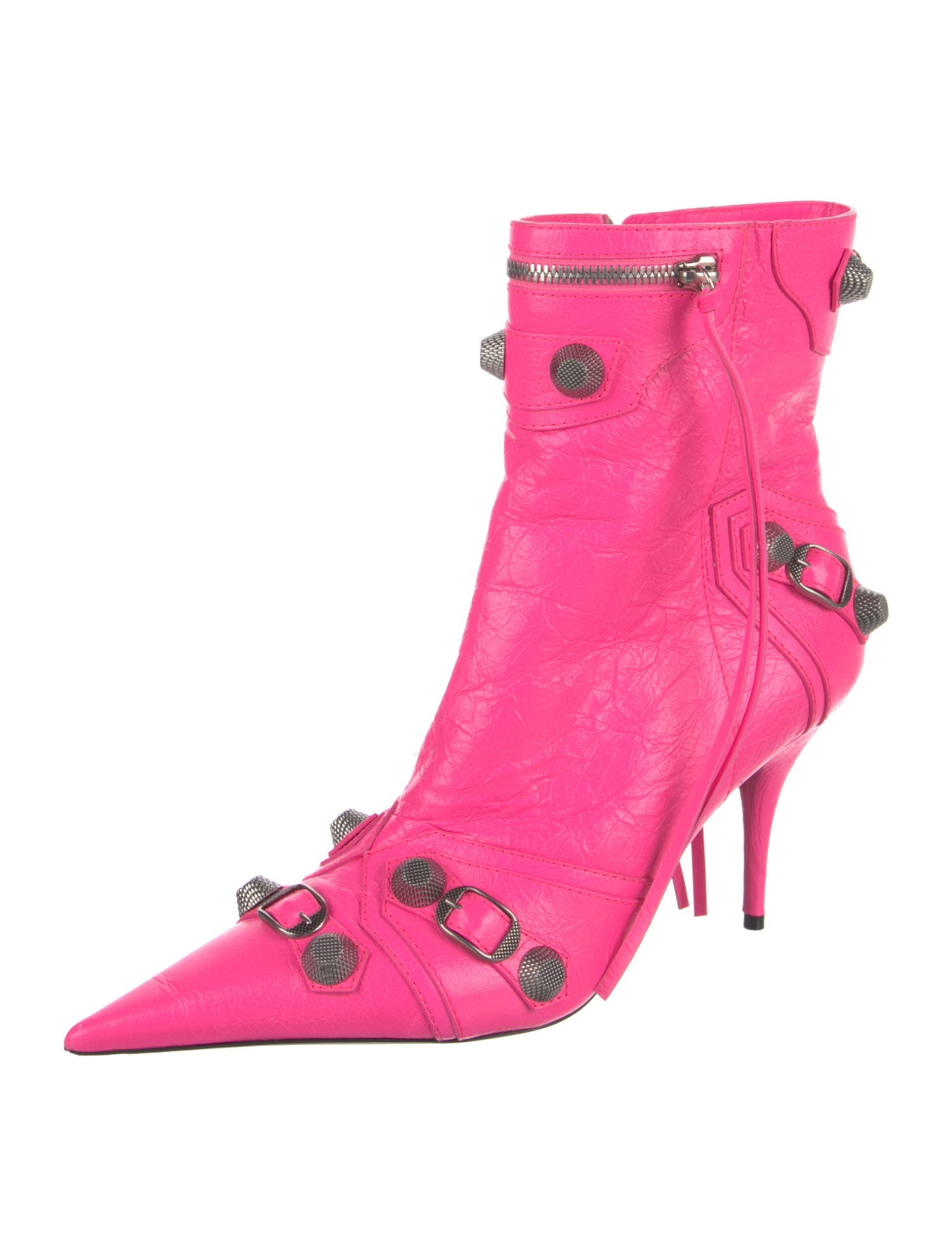 Balenciaga Leather Studded Accents Lace-Up Boots