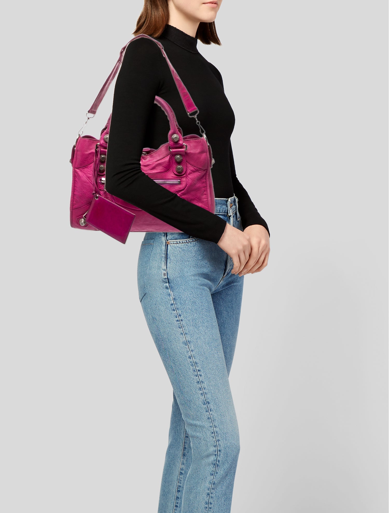 Balenciaga Leather Motocross City Giant Vintage - Pink Handle Bags