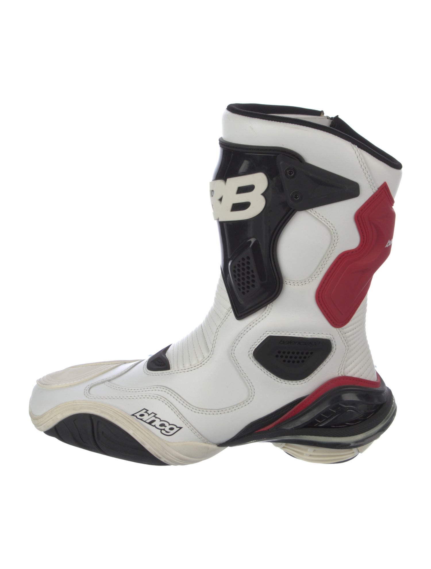 Balenciaga Leather Colorblock Pattern Moto Boots