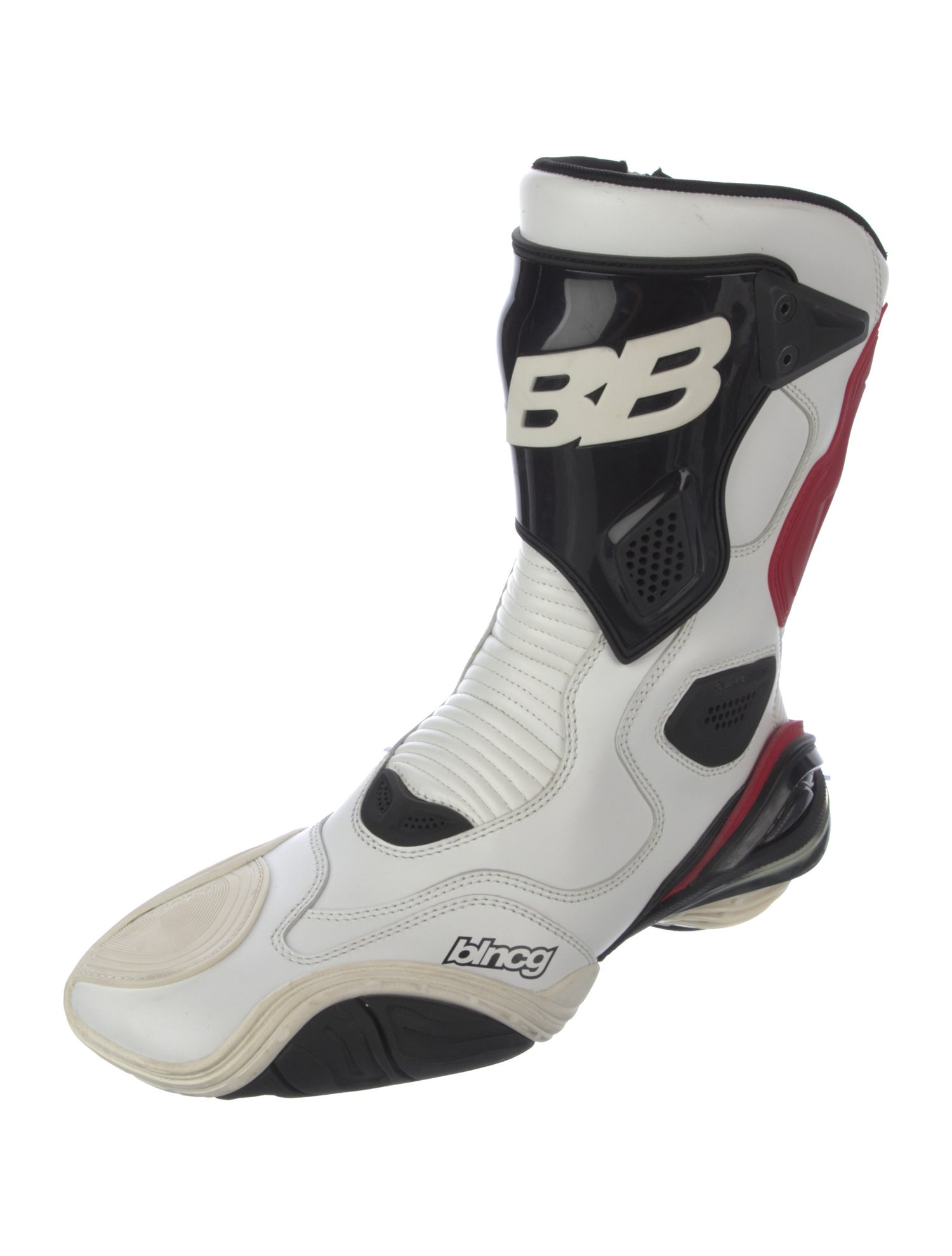 Balenciaga Leather Colorblock Pattern Moto Boots