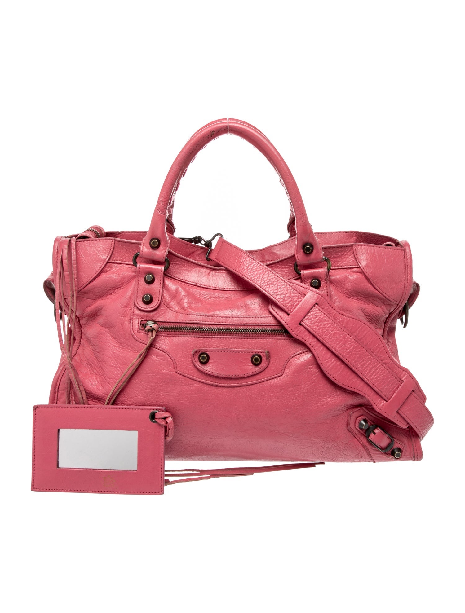 Balenciaga Leather Motocross Classic City - Pink Handle Bags