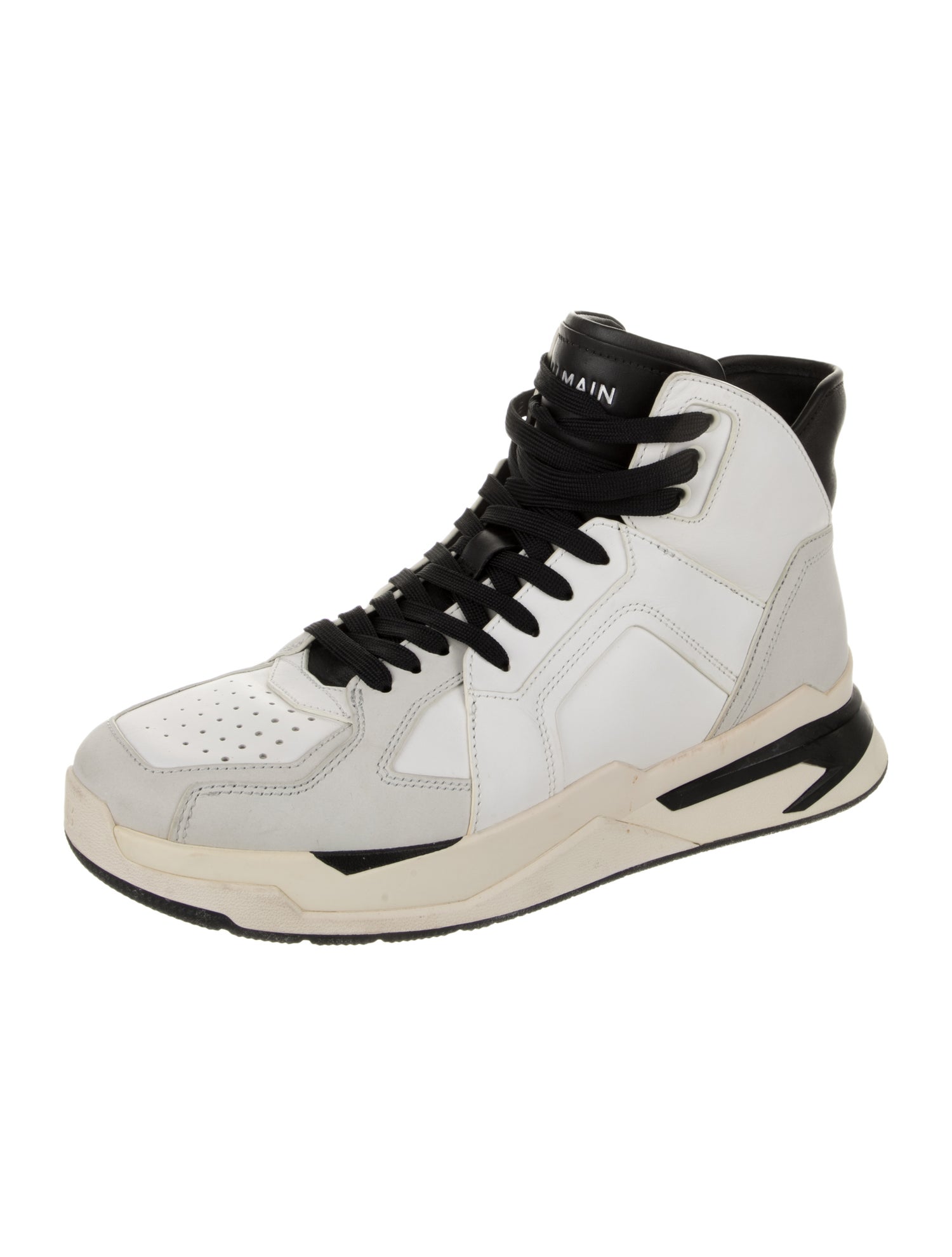 Balmain Leather Colorblock Pattern Sneakers