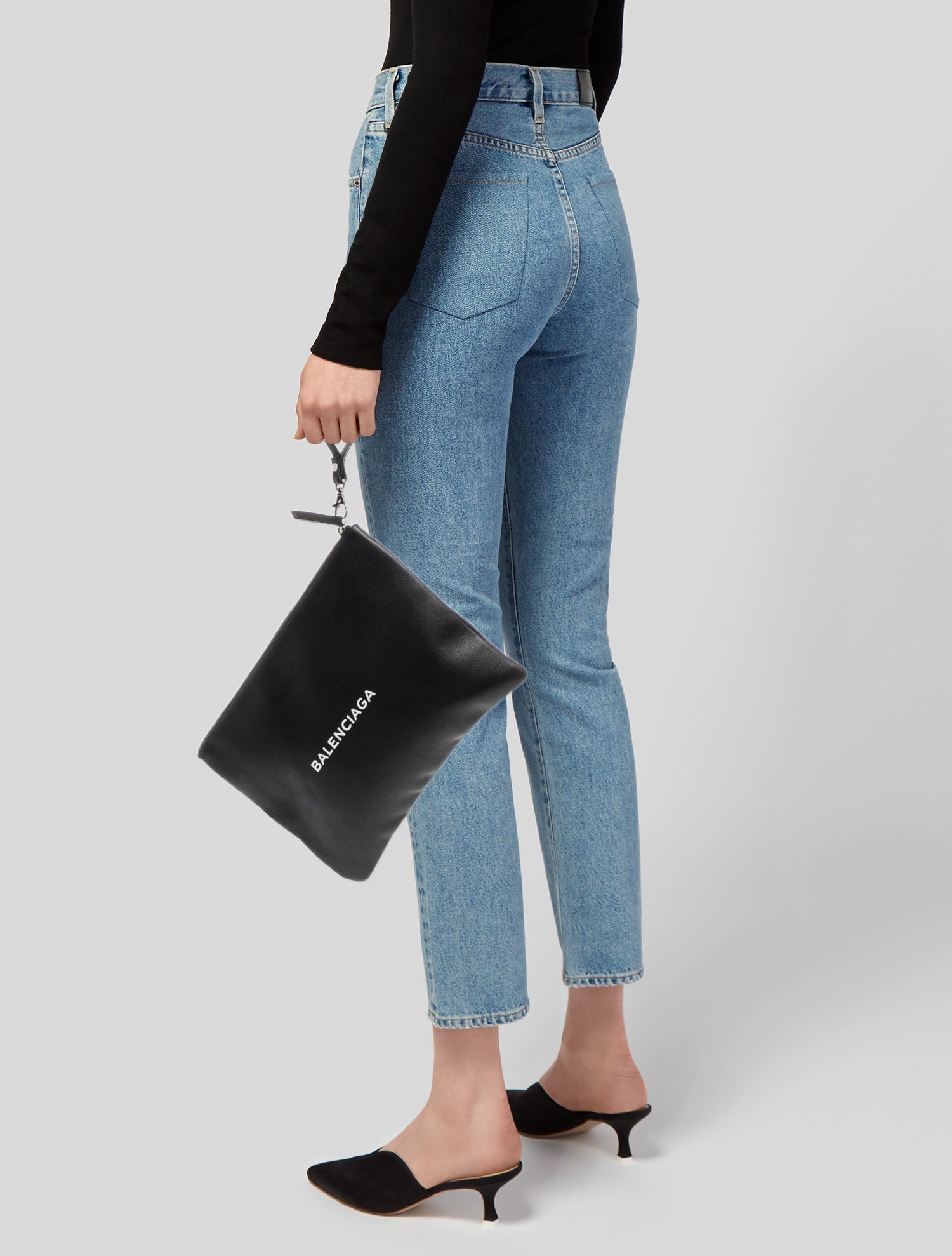 Balenciaga Leather Navy Clip M