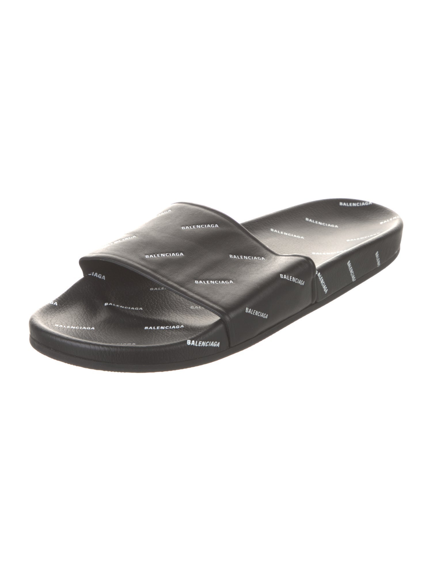 Balenciaga Signature Logo Leather Slides