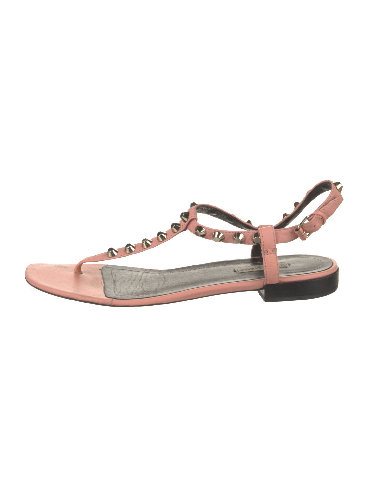 Balenciaga Leather Studded Accents T-Strap Sandals