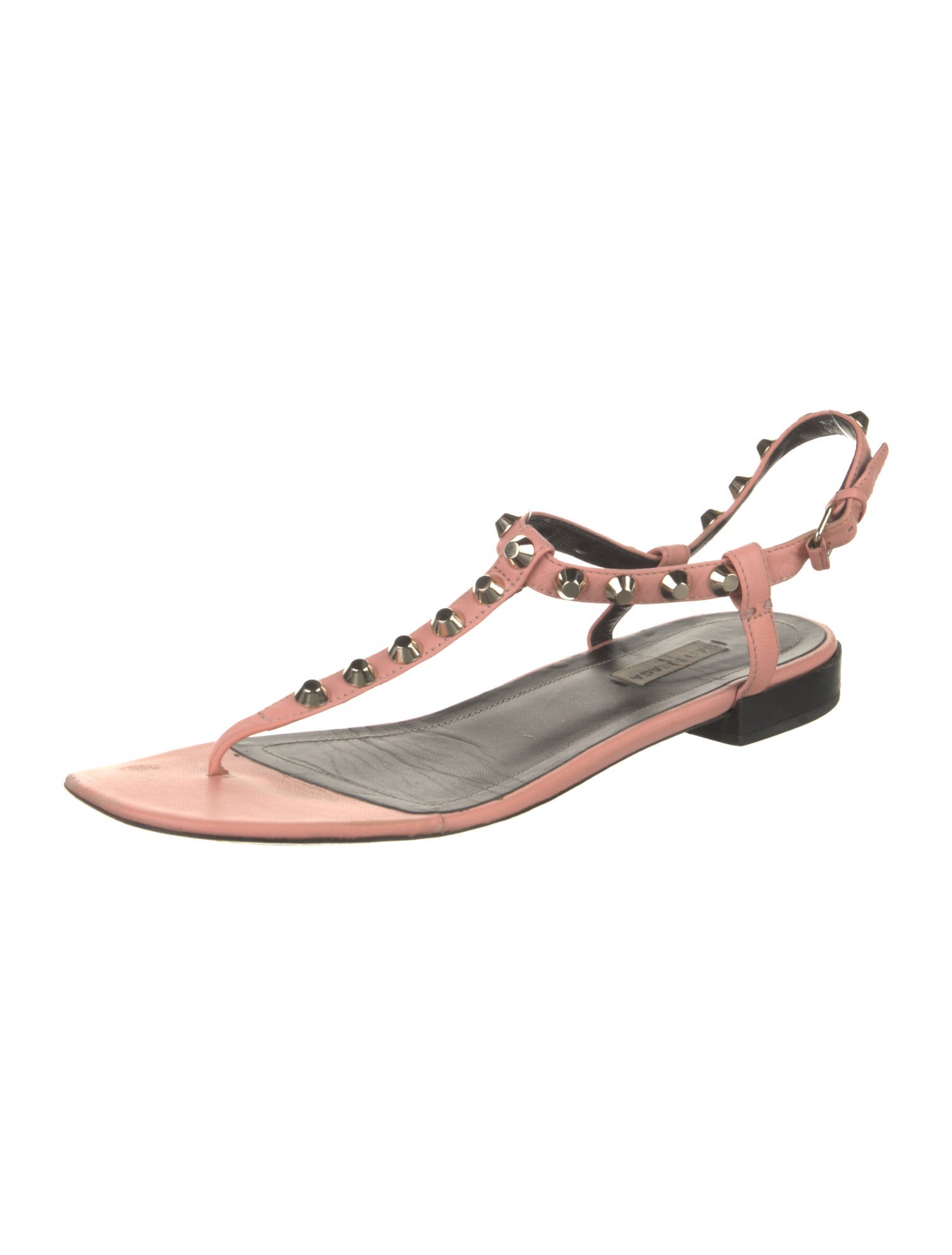 Balenciaga Leather Studded Accents T-Strap Sandals