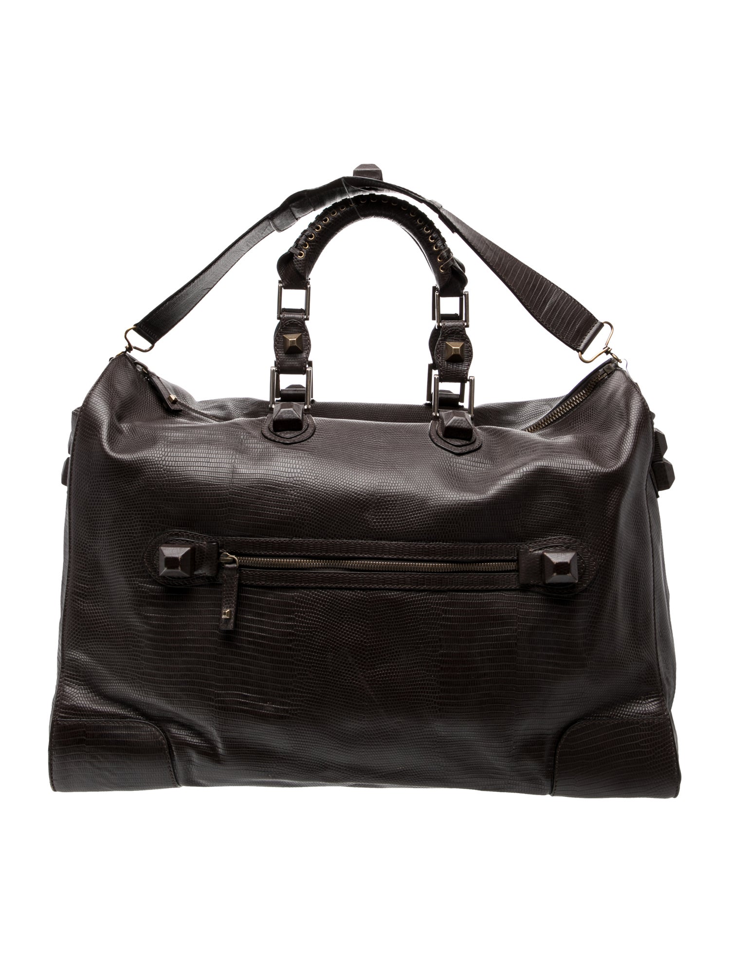 Balenciaga Embossed Leather Motocross Weekender - Brown Weekenders