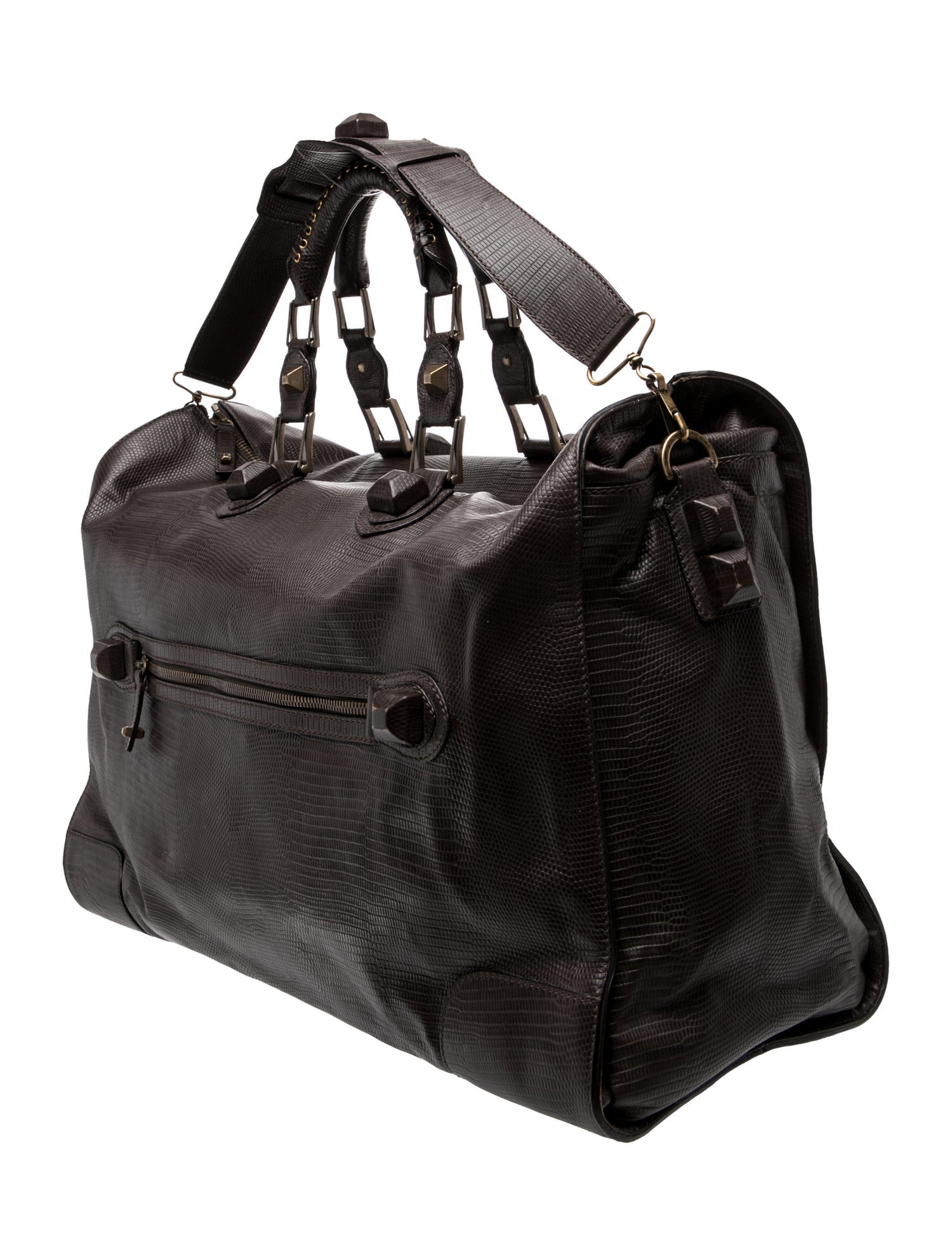 Balenciaga Embossed Leather Motocross Weekender - Brown Weekenders